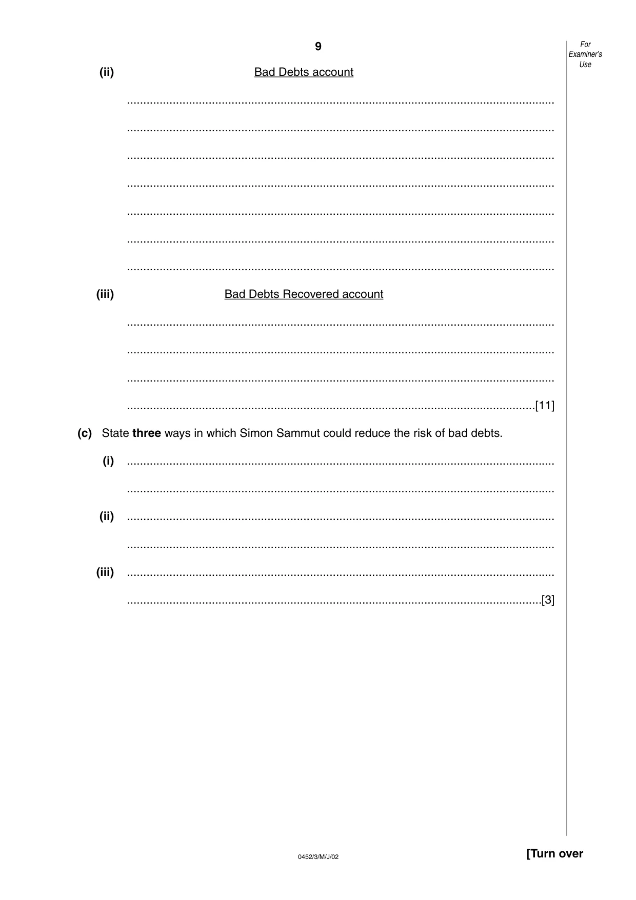 Cambridge IGCSE Accounting 0452 2002 May/June Paper 3 · Variant 1 question paper, page 9 of 12