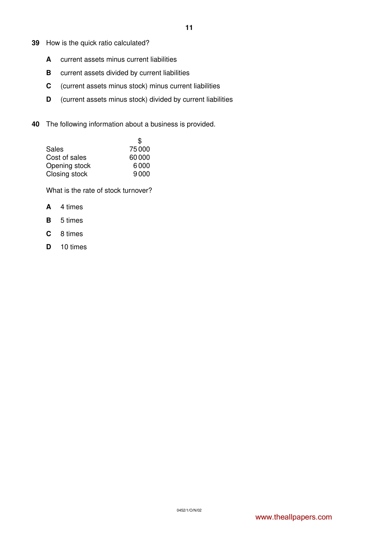 Cambridge IGCSE Accounting 0452 2002 Oct/Nov Paper 1 · Variant 1 question paper, page 11 of 12