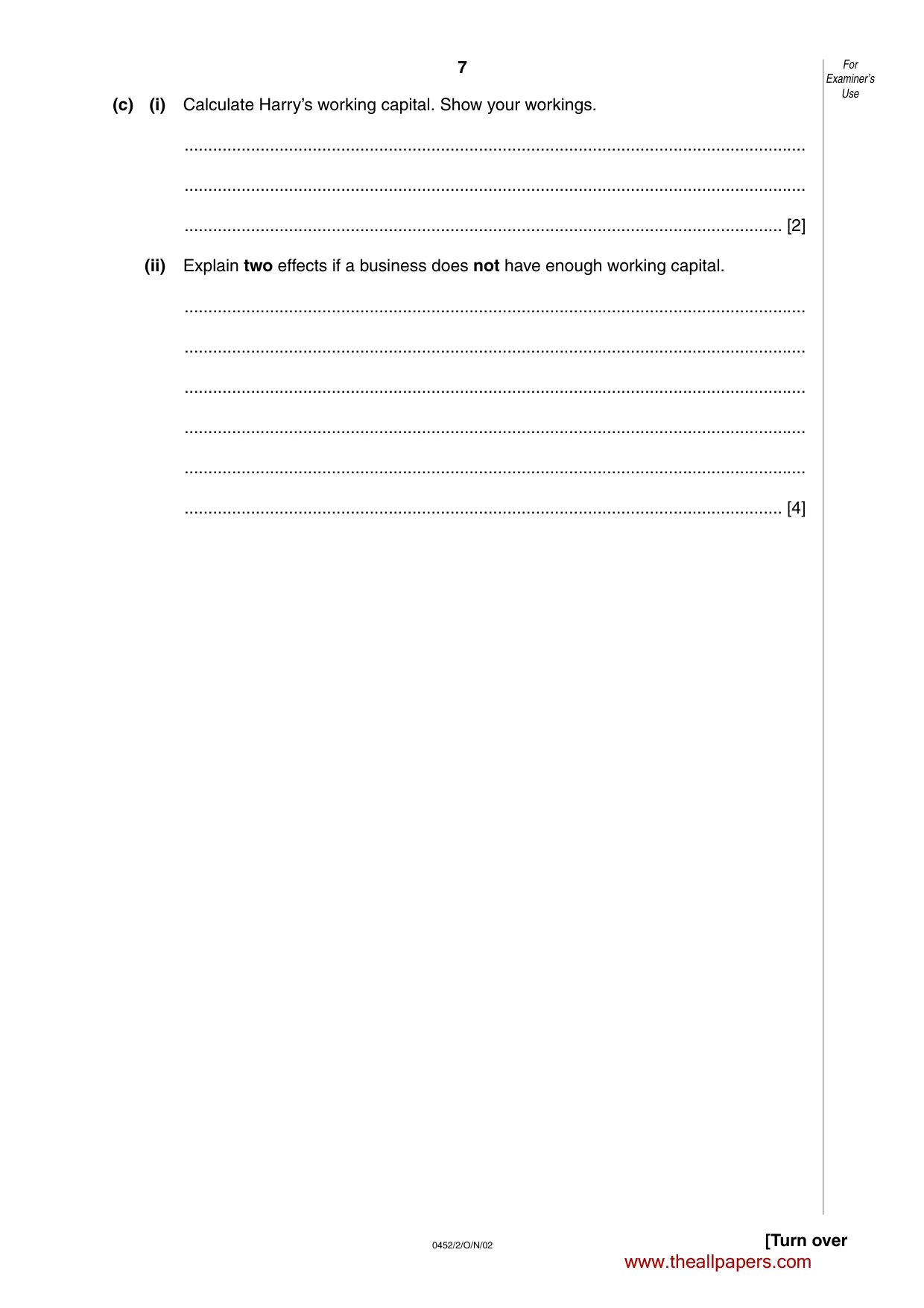 Cambridge IGCSE Accounting 0452 2002 Oct/Nov Paper 2 · Variant 1 question paper, page 7 of 12