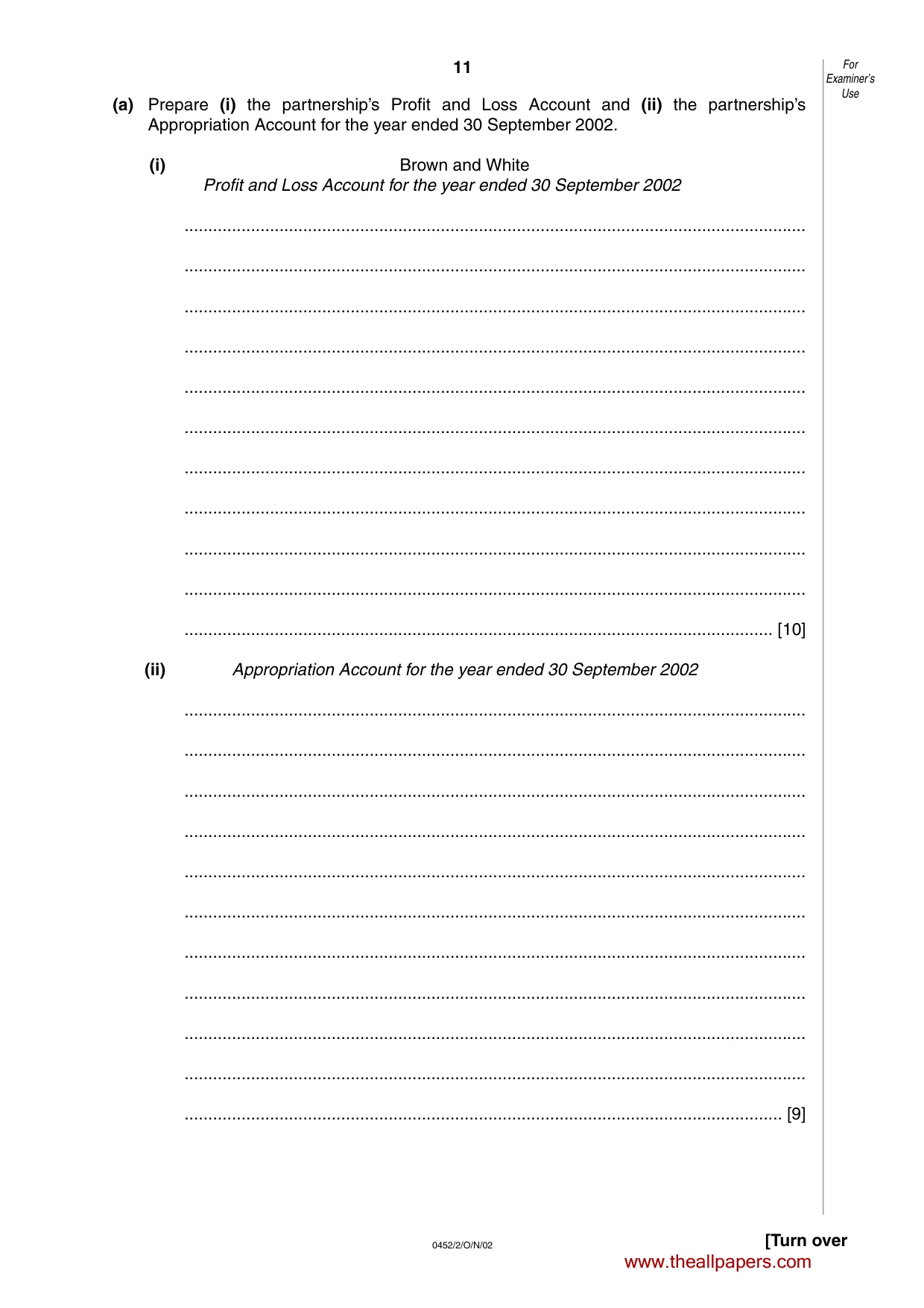 Cambridge IGCSE Accounting 0452 2002 Oct/Nov Paper 2 · Variant 1 question paper, page 11 of 12