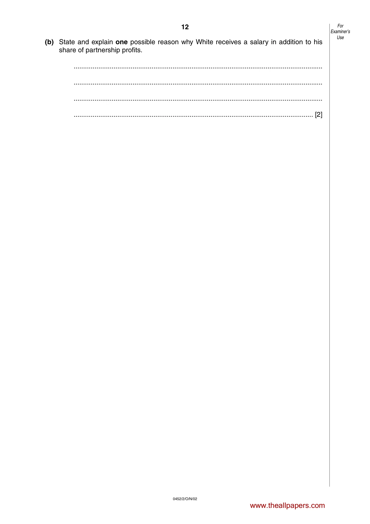 Cambridge IGCSE Accounting 0452 2002 Oct/Nov Paper 2 · Variant 1 question paper, page 12 of 12