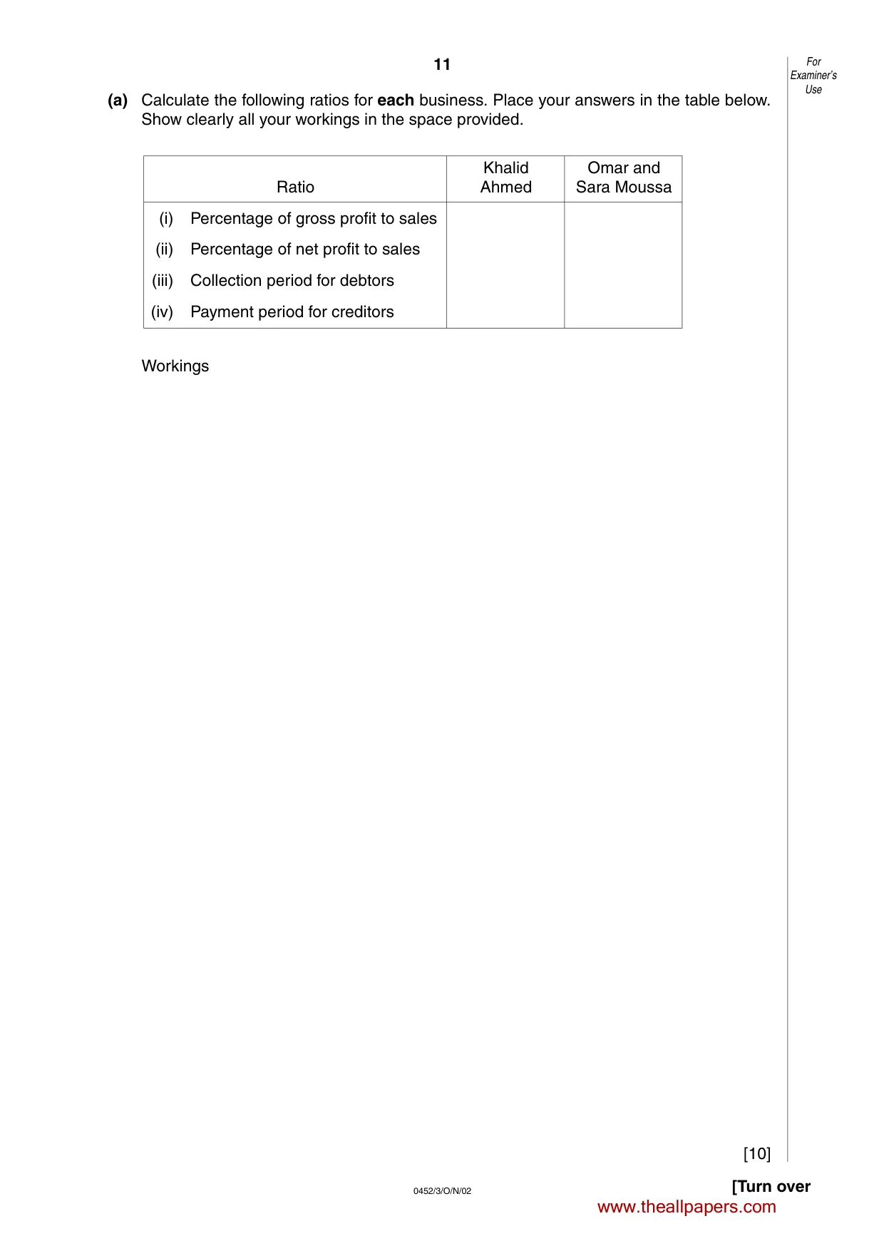 Cambridge IGCSE Accounting 0452 2002 Oct/Nov Paper 3 · Variant 1 question paper, page 11 of 12