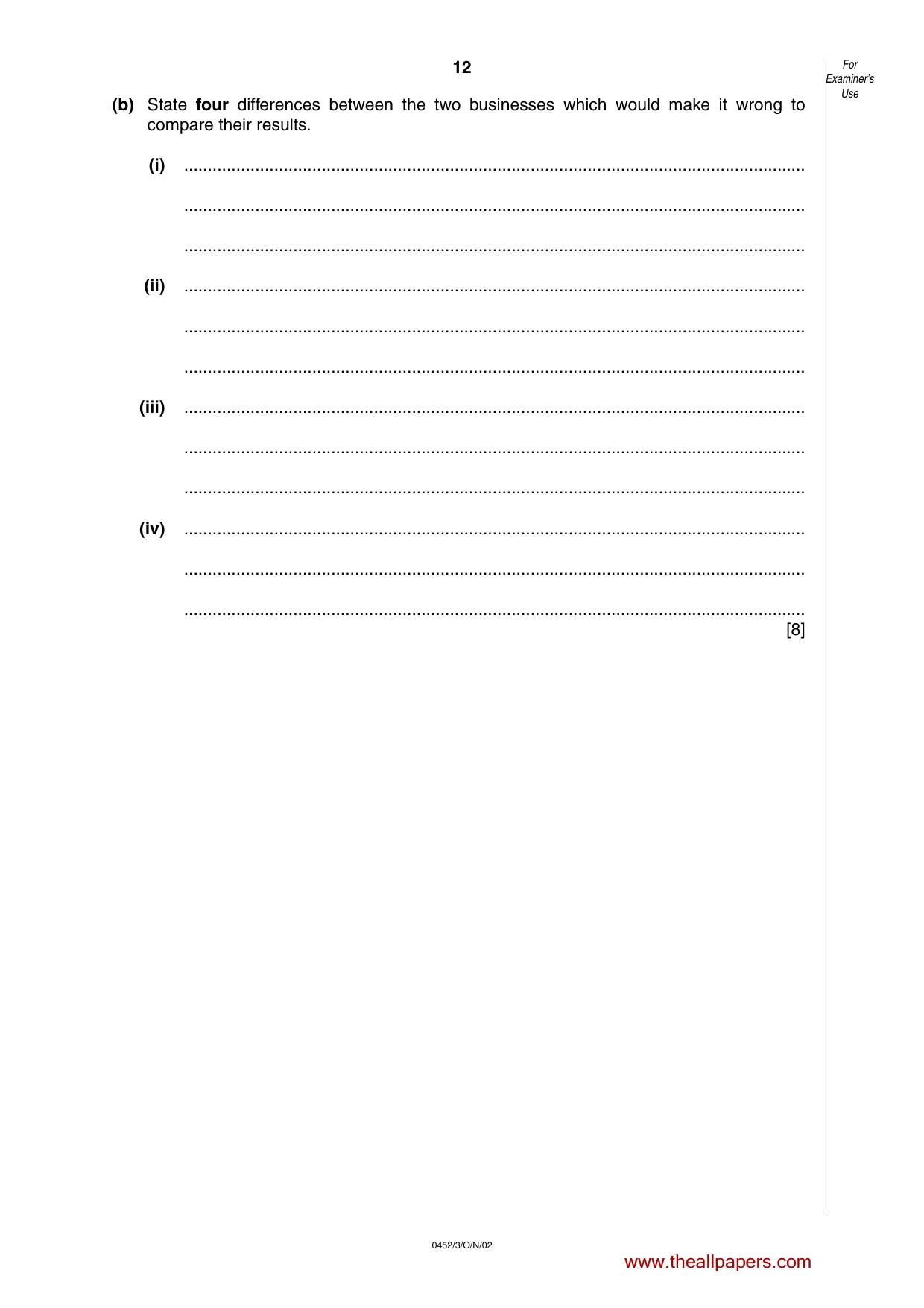 Cambridge IGCSE Accounting 0452 2002 Oct/Nov Paper 3 · Variant 1 question paper, page 12 of 12