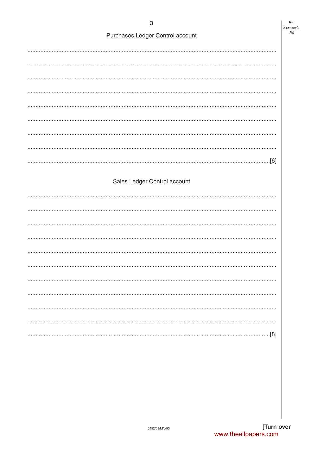Cambridge IGCSE Accounting 0452 2003 May/June Paper 3 · Variant 1 question paper, page 3 of 16