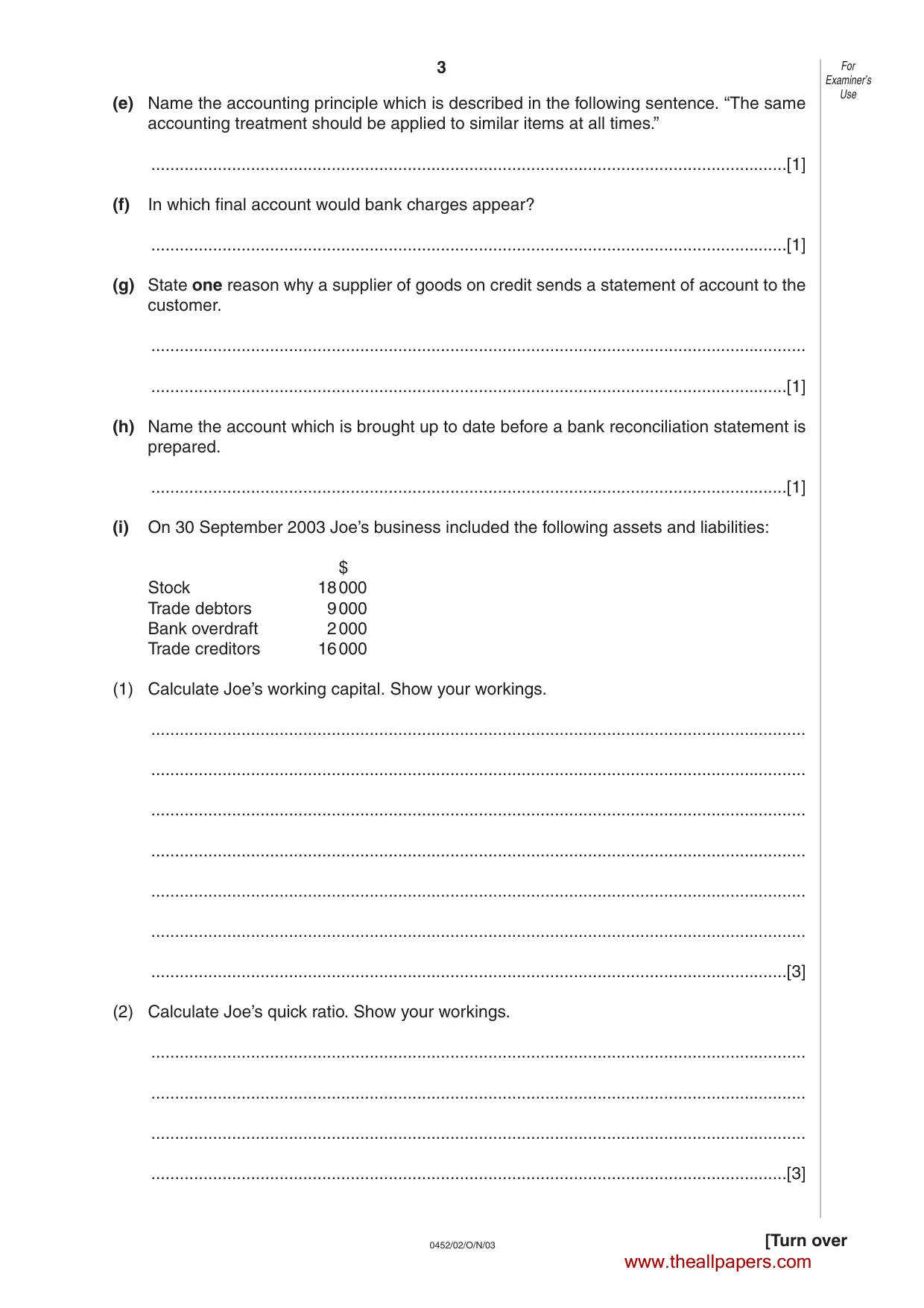 Cambridge IGCSE Accounting 0452 2003 Oct/Nov Paper 2 · Variant 1 question paper, page 3 of 12