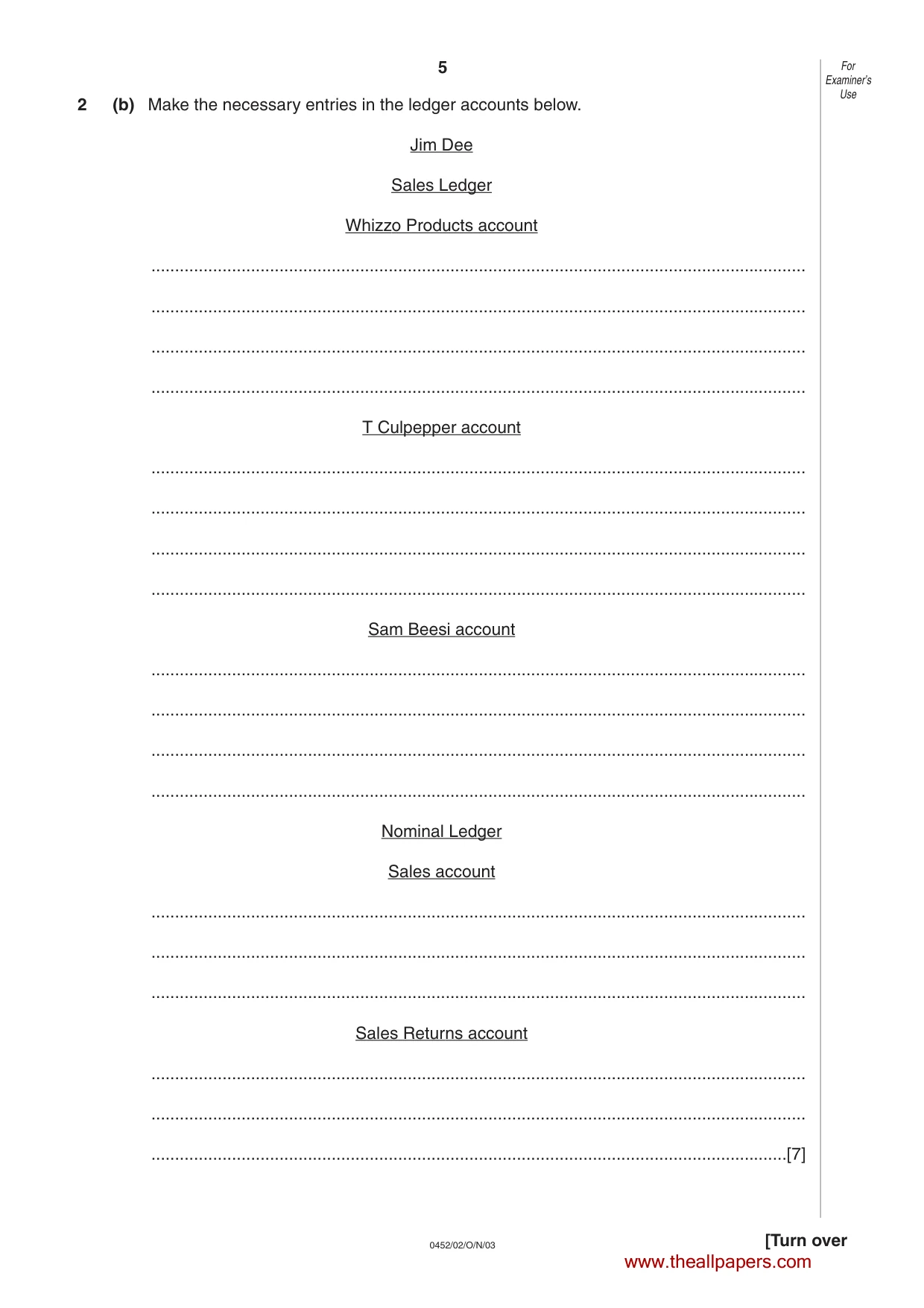 Cambridge IGCSE Accounting 0452 2003 Oct/Nov Paper 2 · Variant 1 question paper, page 5 of 12
