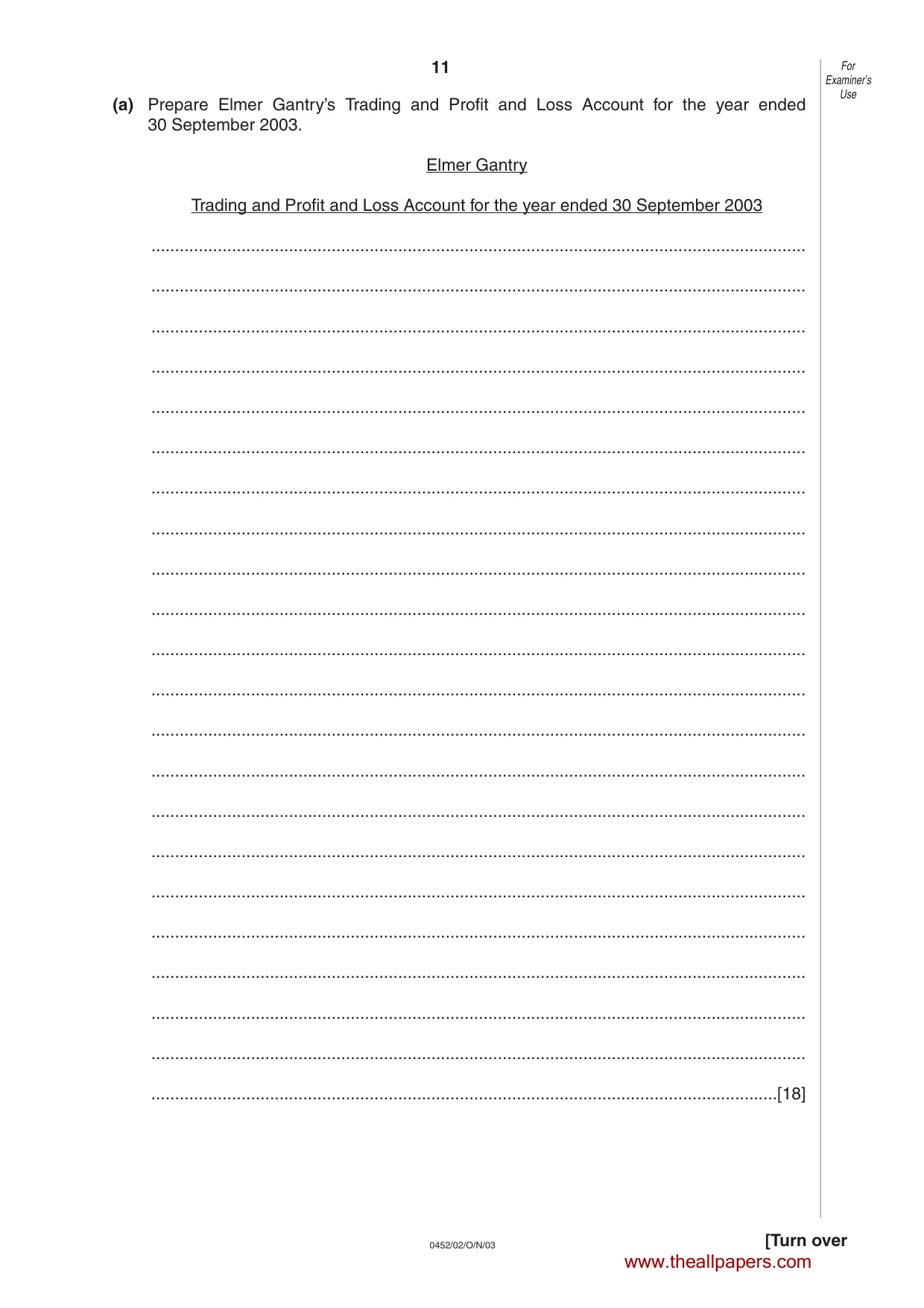 Cambridge IGCSE Accounting 0452 2003 Oct/Nov Paper 2 · Variant 1 question paper, page 11 of 12