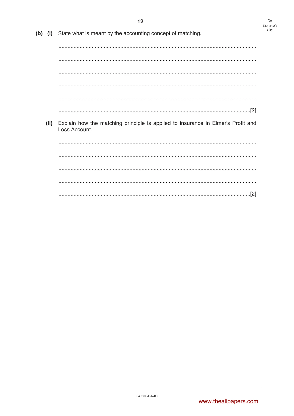 Cambridge IGCSE Accounting 0452 2003 Oct/Nov Paper 2 · Variant 1 question paper, page 12 of 12