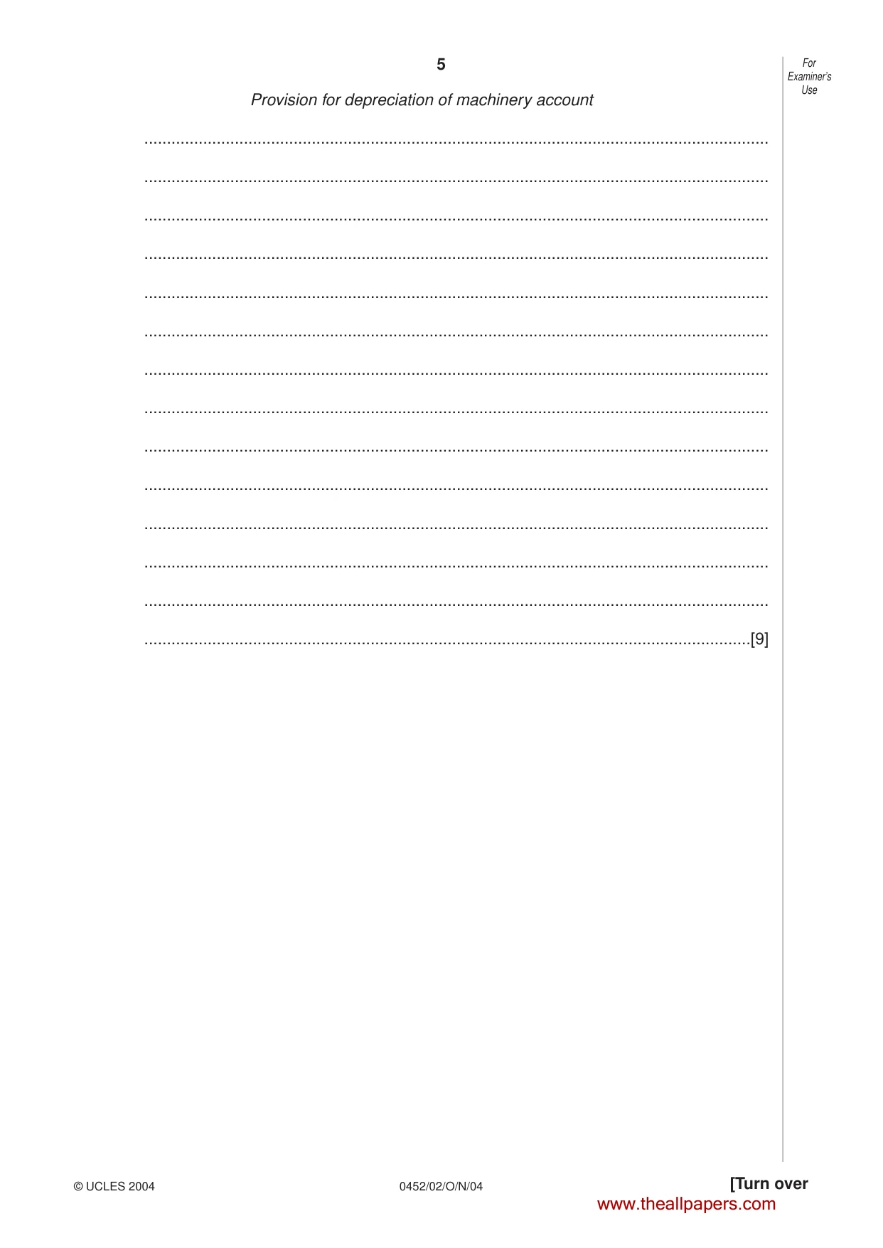 Cambridge IGCSE Accounting 0452 2004 Oct/Nov Paper 2 · Variant 1 question paper, page 5 of 12