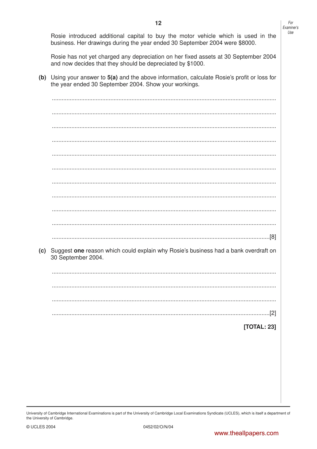 Cambridge IGCSE Accounting 0452 2004 Oct/Nov Paper 2 · Variant 1 question paper, page 12 of 12