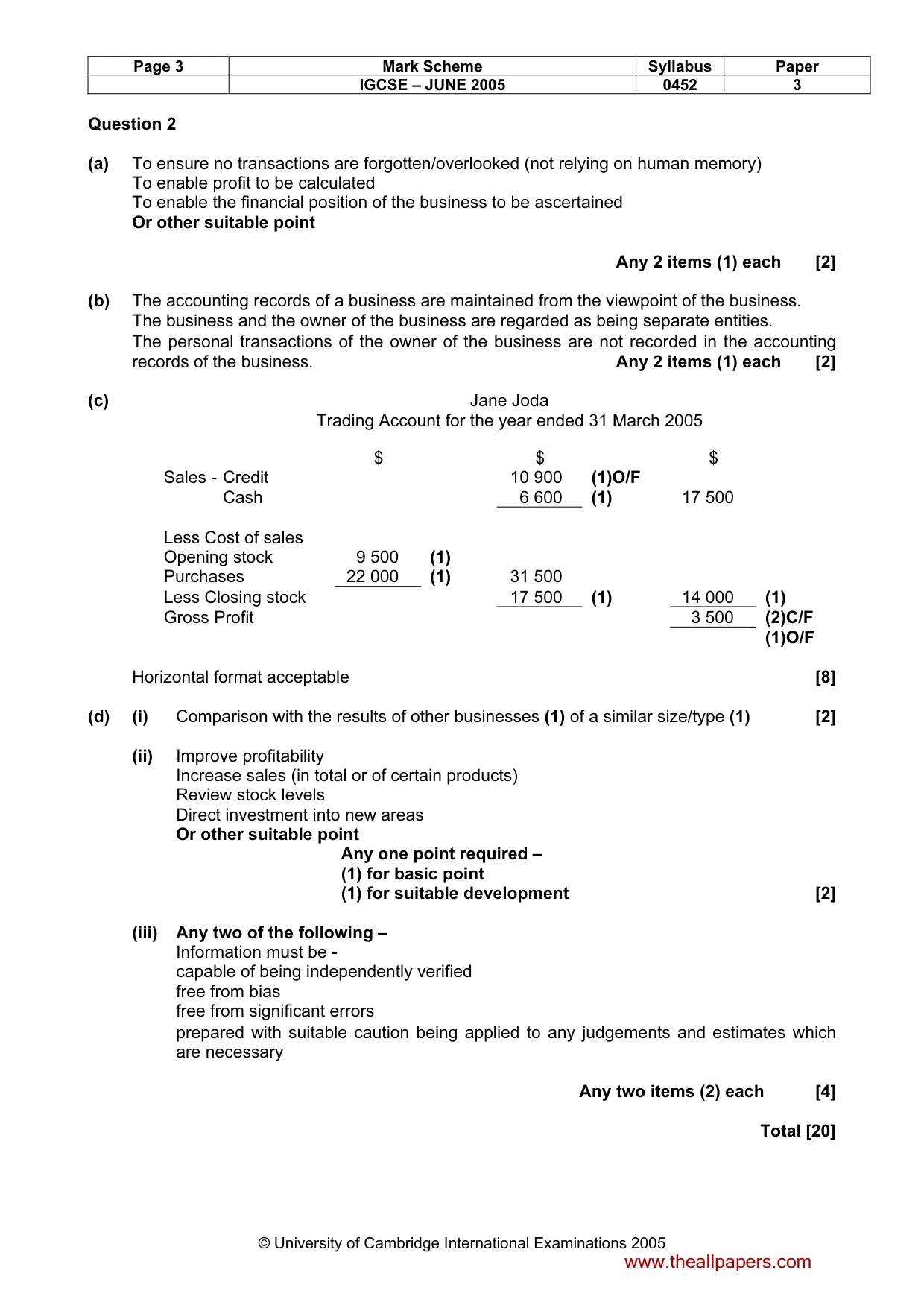Mark scheme, page 6 of 9