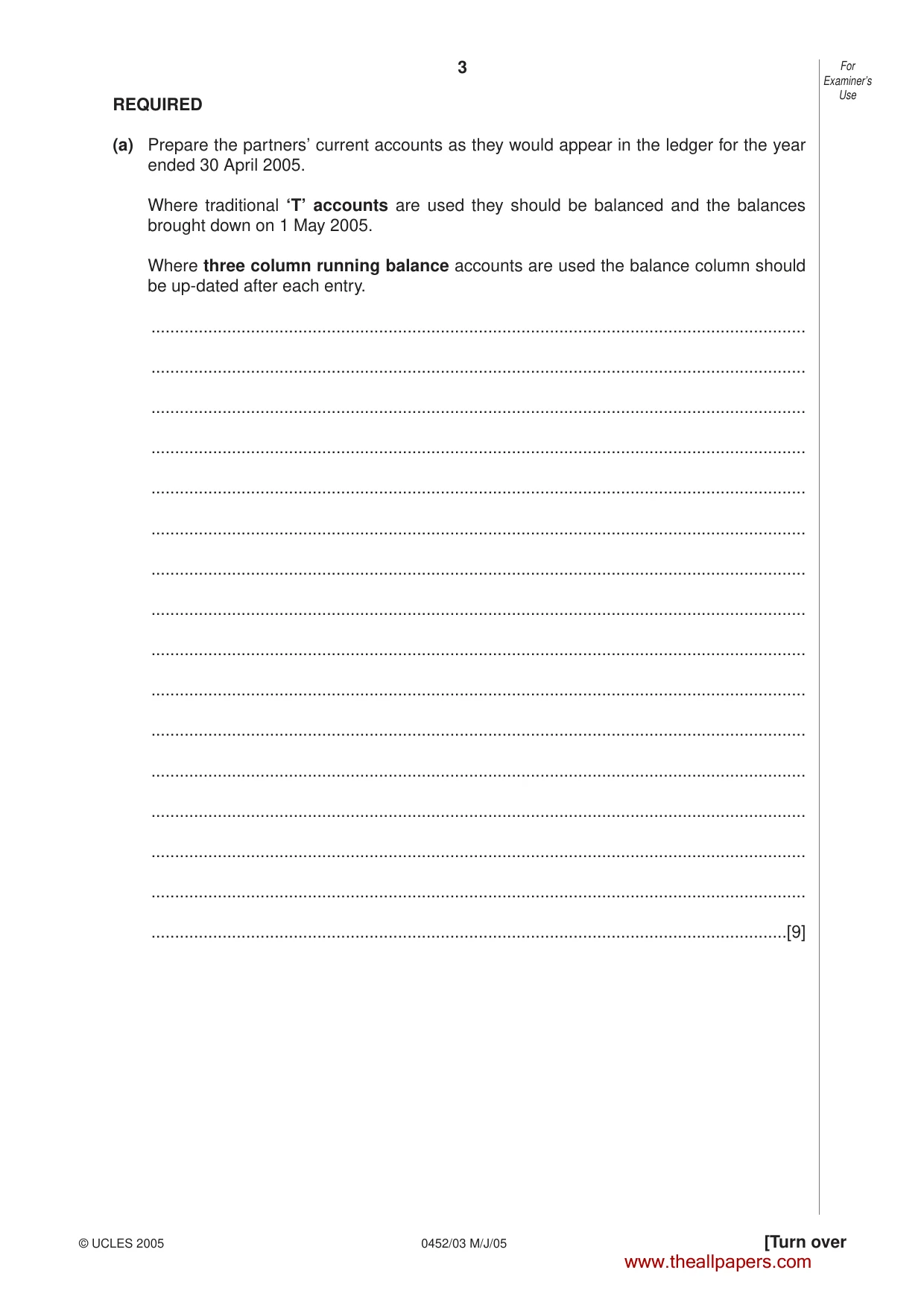 Cambridge IGCSE Accounting 0452 2005 May/June Paper 3 · Variant 1 question paper, page 3 of 20
