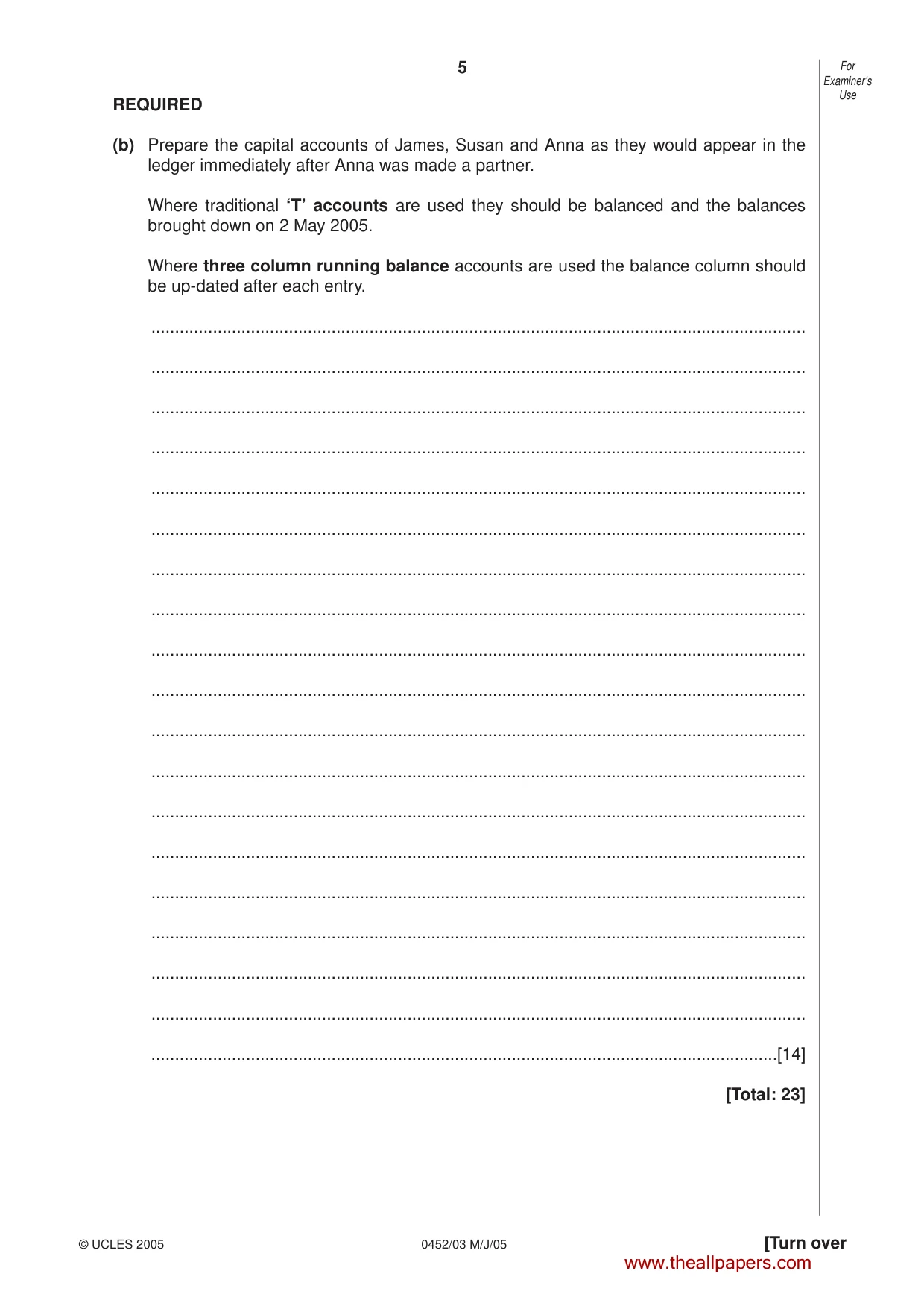 Cambridge IGCSE Accounting 0452 2005 May/June Paper 3 · Variant 1 question paper, page 5 of 20