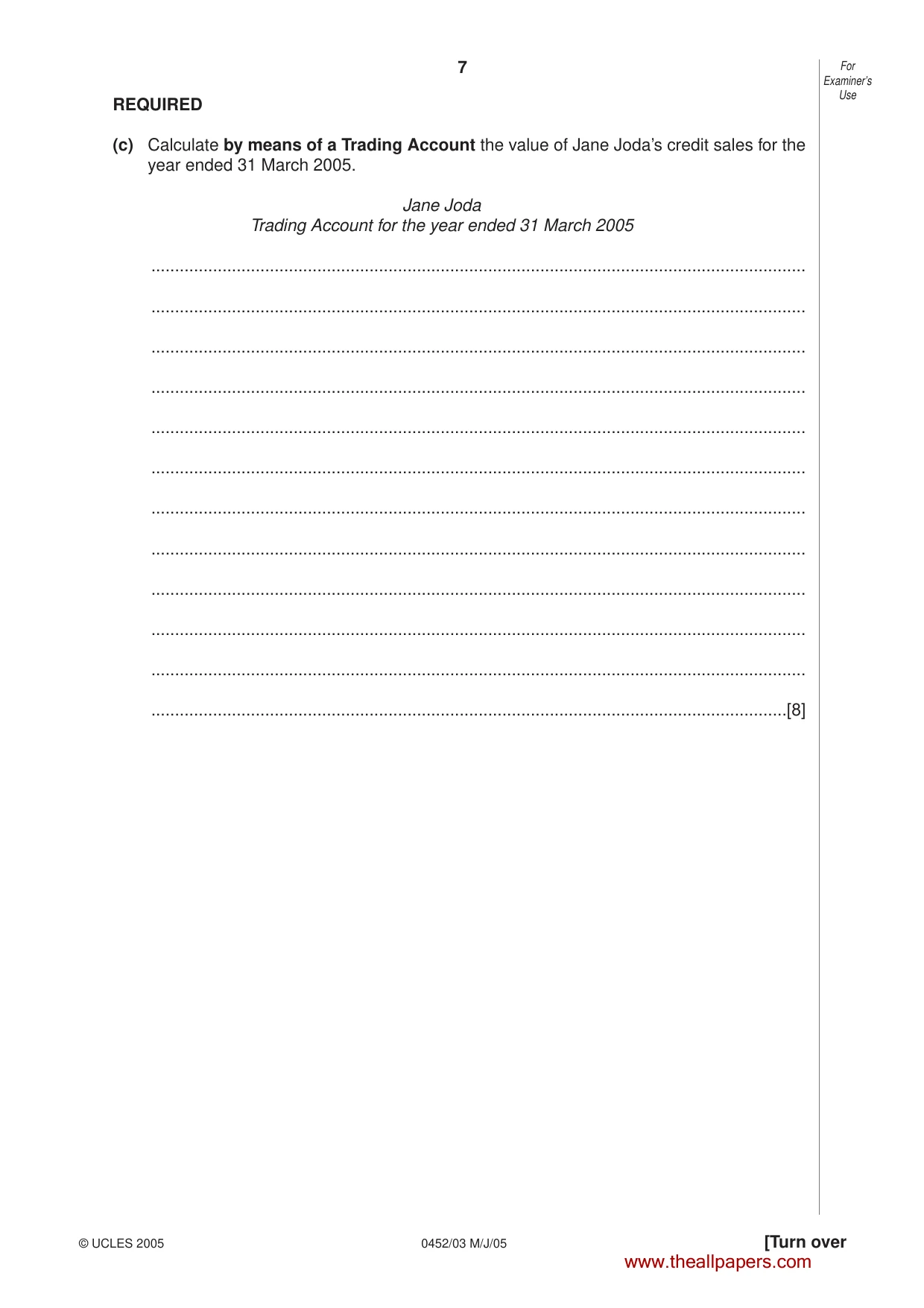 Cambridge IGCSE Accounting 0452 2005 May/June Paper 3 · Variant 1 question paper, page 7 of 20