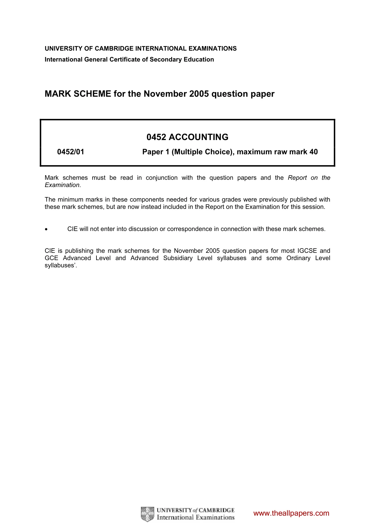 Mark scheme, page 1 of 2