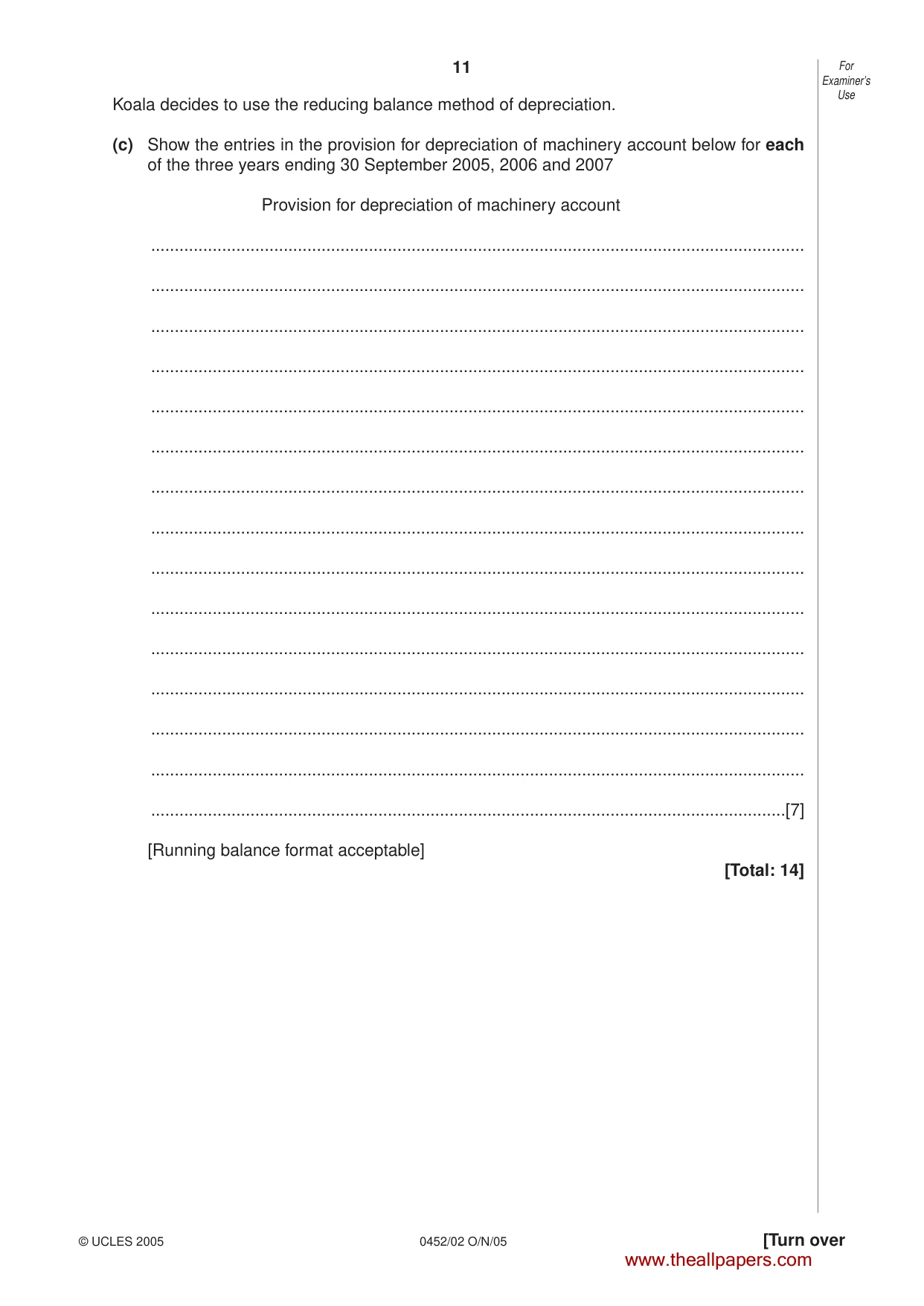 Cambridge IGCSE Accounting 0452 2005 Oct/Nov Paper 2 · Variant 1 question paper, page 11 of 16
