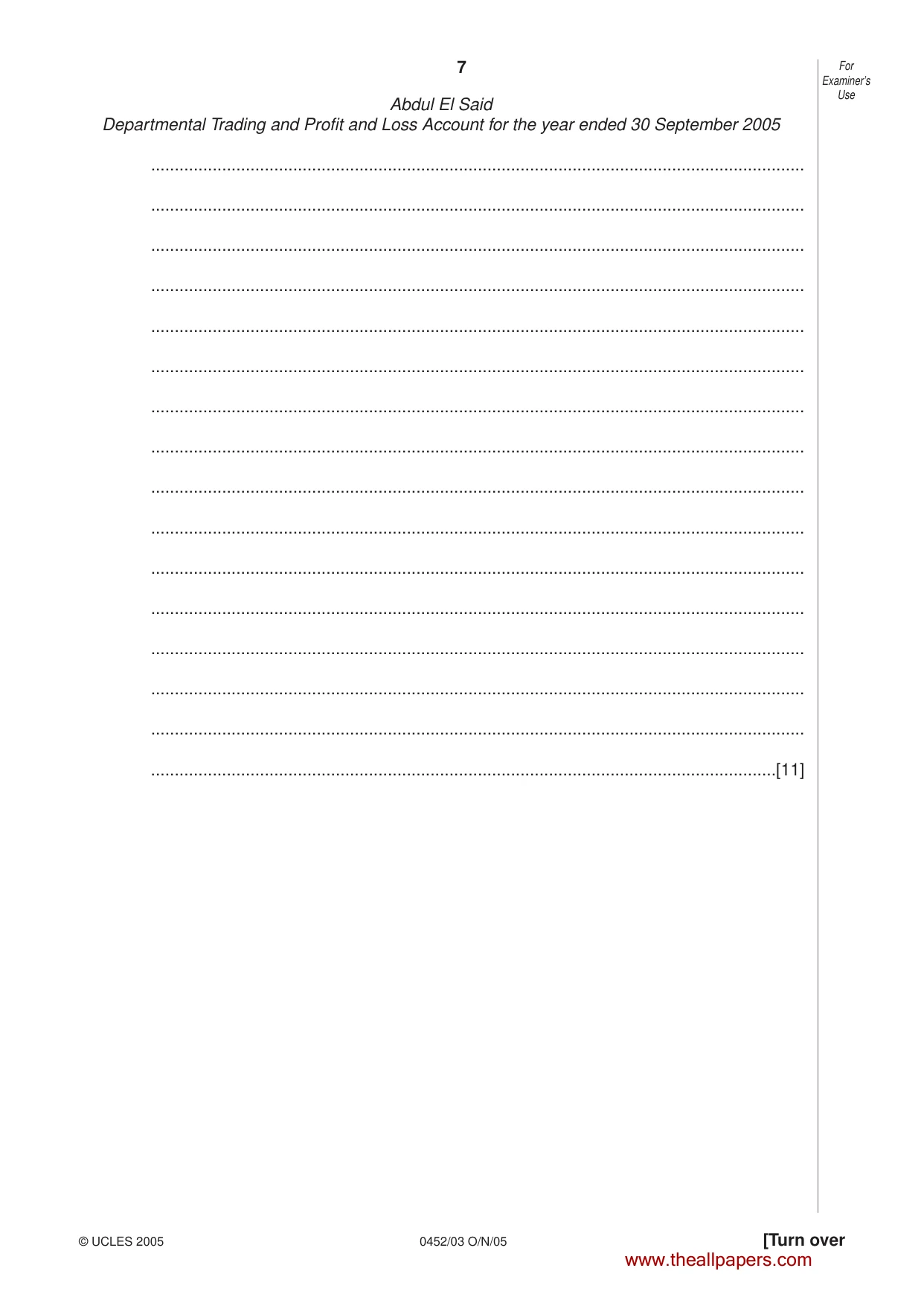 Cambridge IGCSE Accounting 0452 2005 Oct/Nov Paper 3 · Variant 1 question paper, page 7 of 20