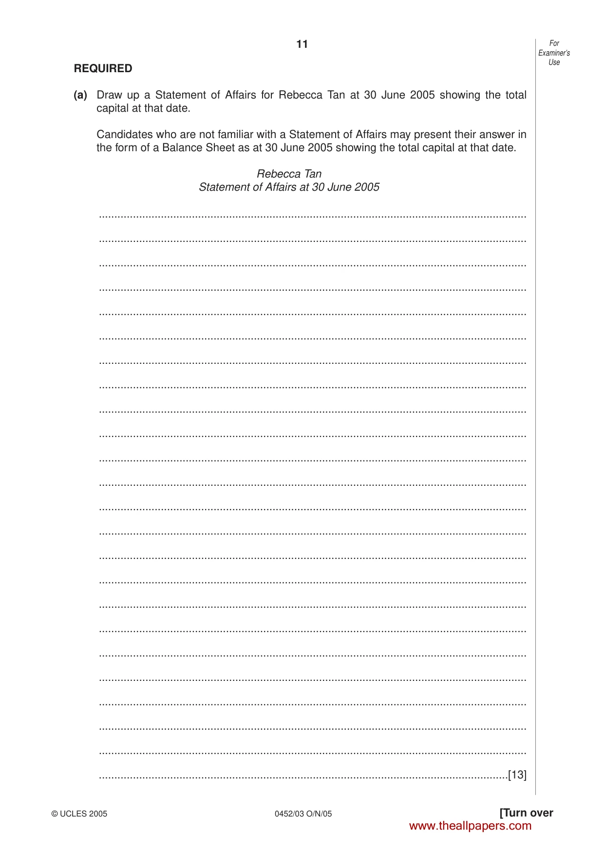 Cambridge IGCSE Accounting 0452 2005 Oct/Nov Paper 3 · Variant 1 question paper, page 11 of 20