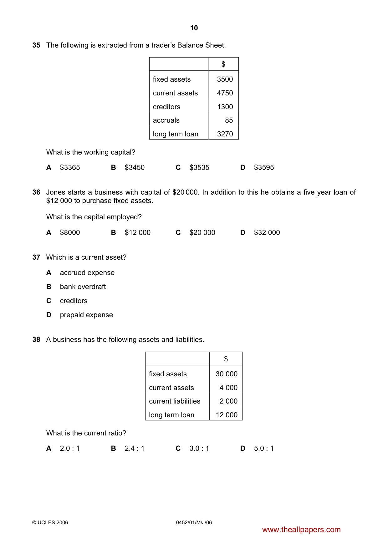 Cambridge IGCSE Accounting 0452 2006 May/June Paper 1 · Variant 1 question paper, page 10 of 12