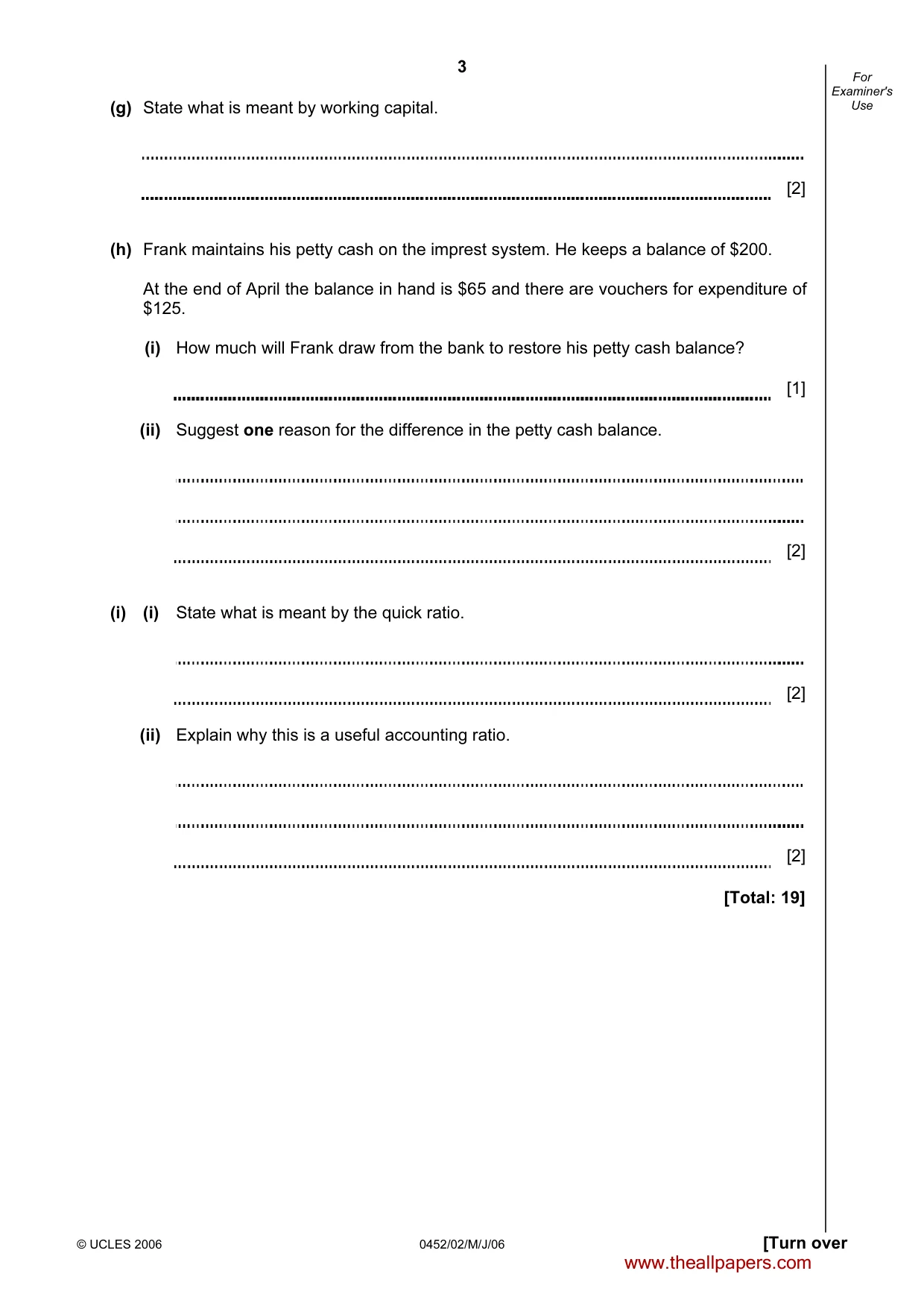 Cambridge IGCSE Accounting 0452 2006 May/June Paper 2 · Variant 1 question paper, page 3 of 12