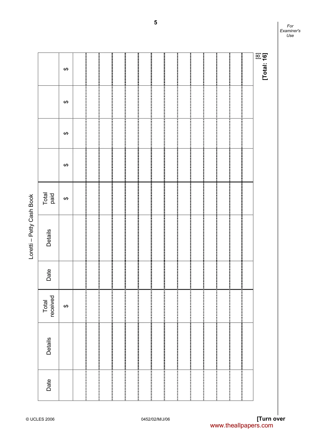 Cambridge IGCSE Accounting 0452 2006 May/June Paper 2 · Variant 1 question paper, page 5 of 12