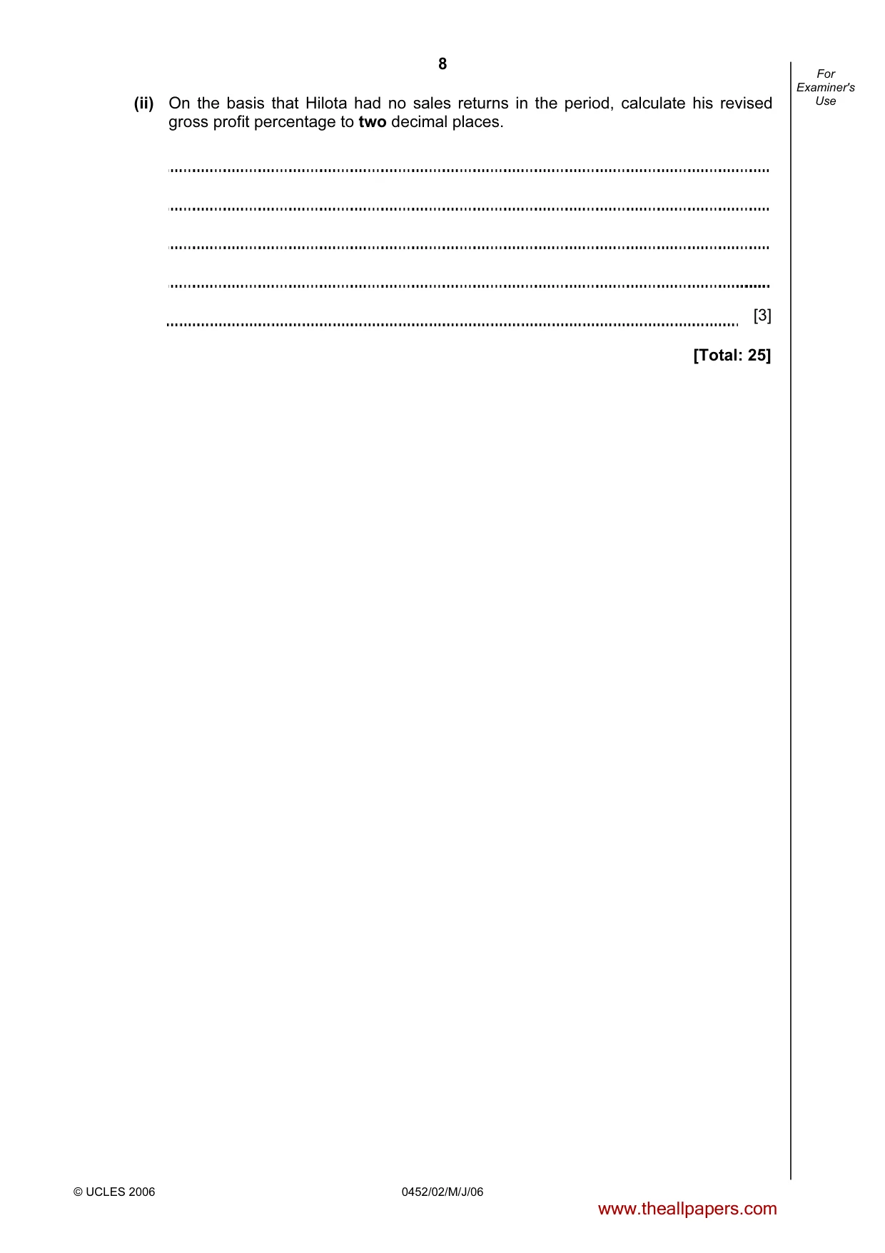 Cambridge IGCSE Accounting 0452 2006 May/June Paper 2 · Variant 1 question paper, page 8 of 12