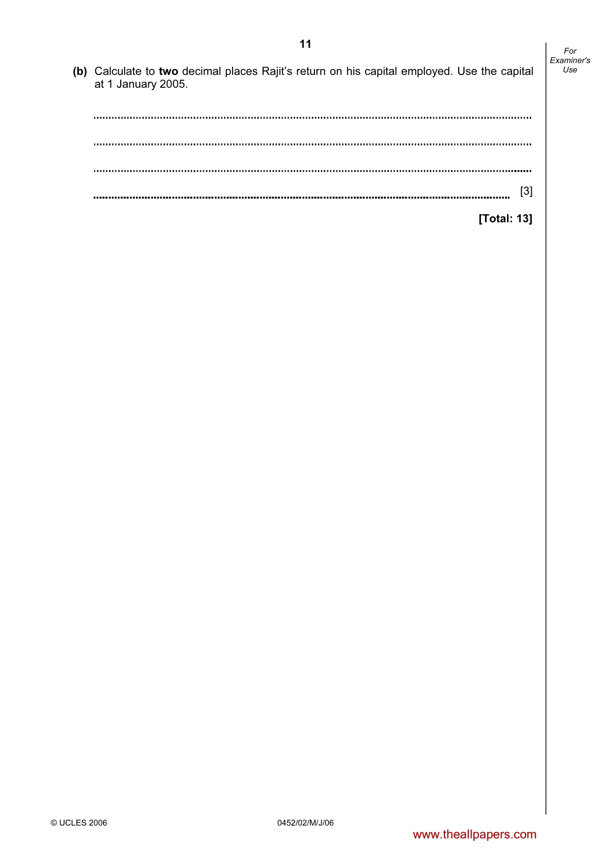Cambridge IGCSE Accounting 0452 2006 May/June Paper 2 · Variant 1 question paper, page 11 of 12