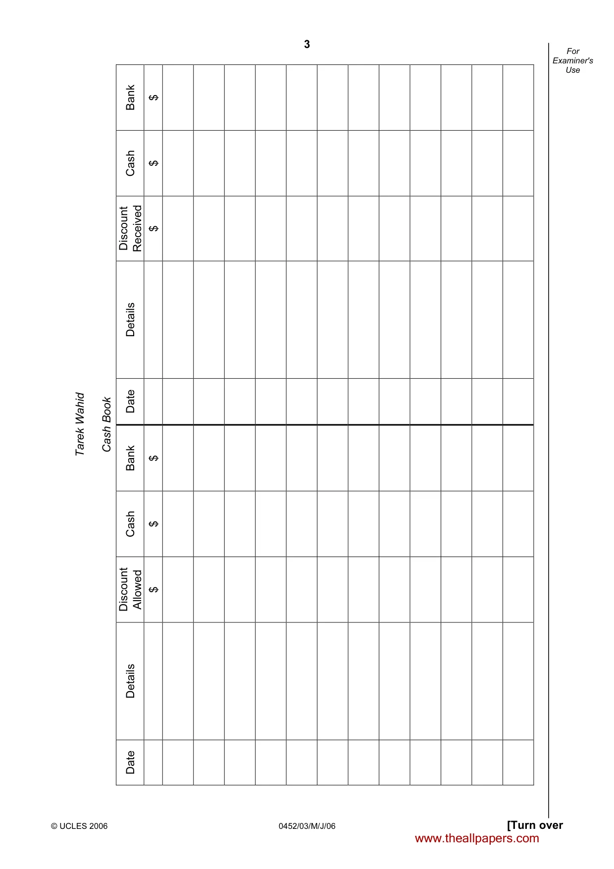 Cambridge IGCSE Accounting 0452 2006 May/June Paper 3 · Variant 1 question paper, page 3 of 24