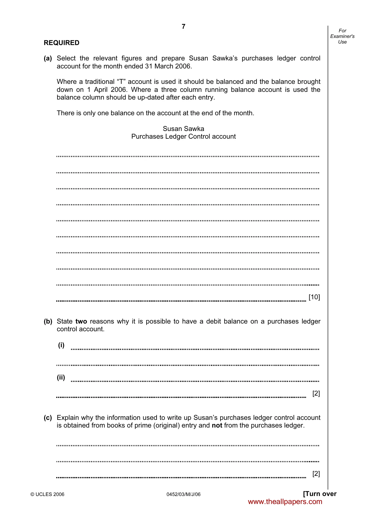 Cambridge IGCSE Accounting 0452 2006 May/June Paper 3 · Variant 1 question paper, page 7 of 24