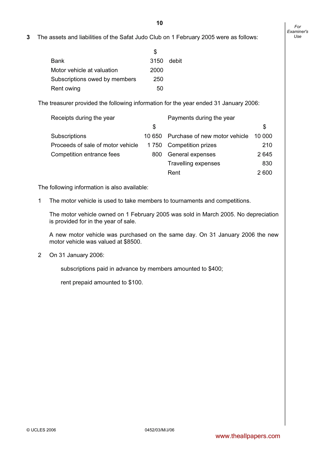 Cambridge IGCSE Accounting 0452 2006 May/June Paper 3 · Variant 1 question paper, page 10 of 24