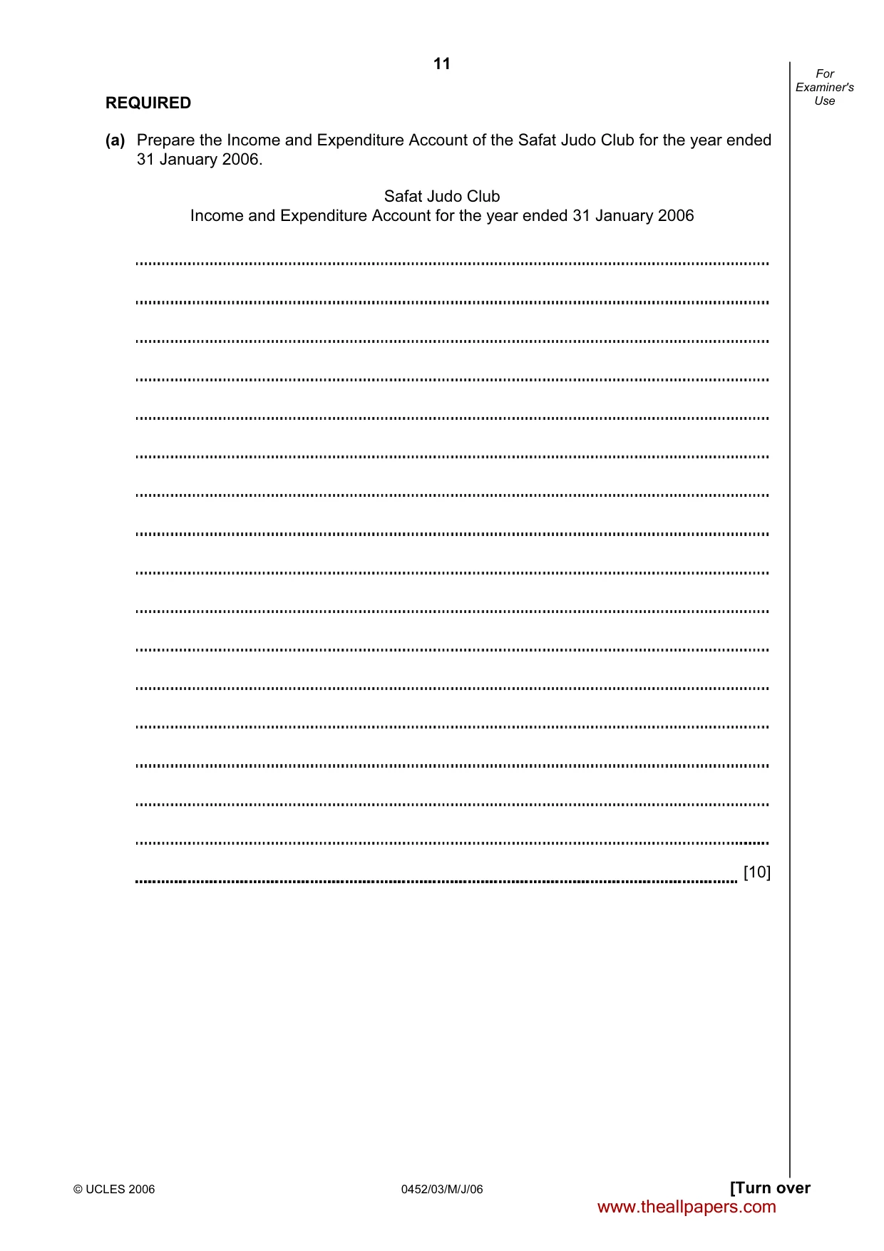 Cambridge IGCSE Accounting 0452 2006 May/June Paper 3 · Variant 1 question paper, page 11 of 24