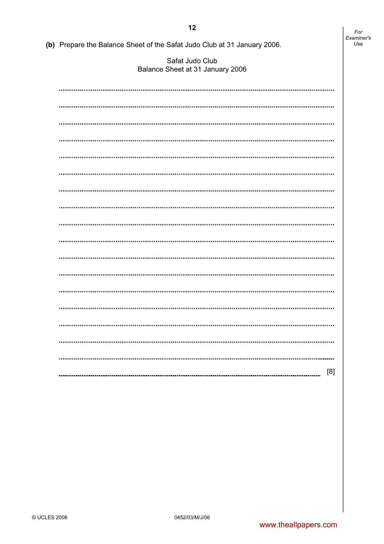 Cambridge IGCSE Accounting 0452 2006 May/June Paper 3 · Variant 1 question paper, page 12 of 24