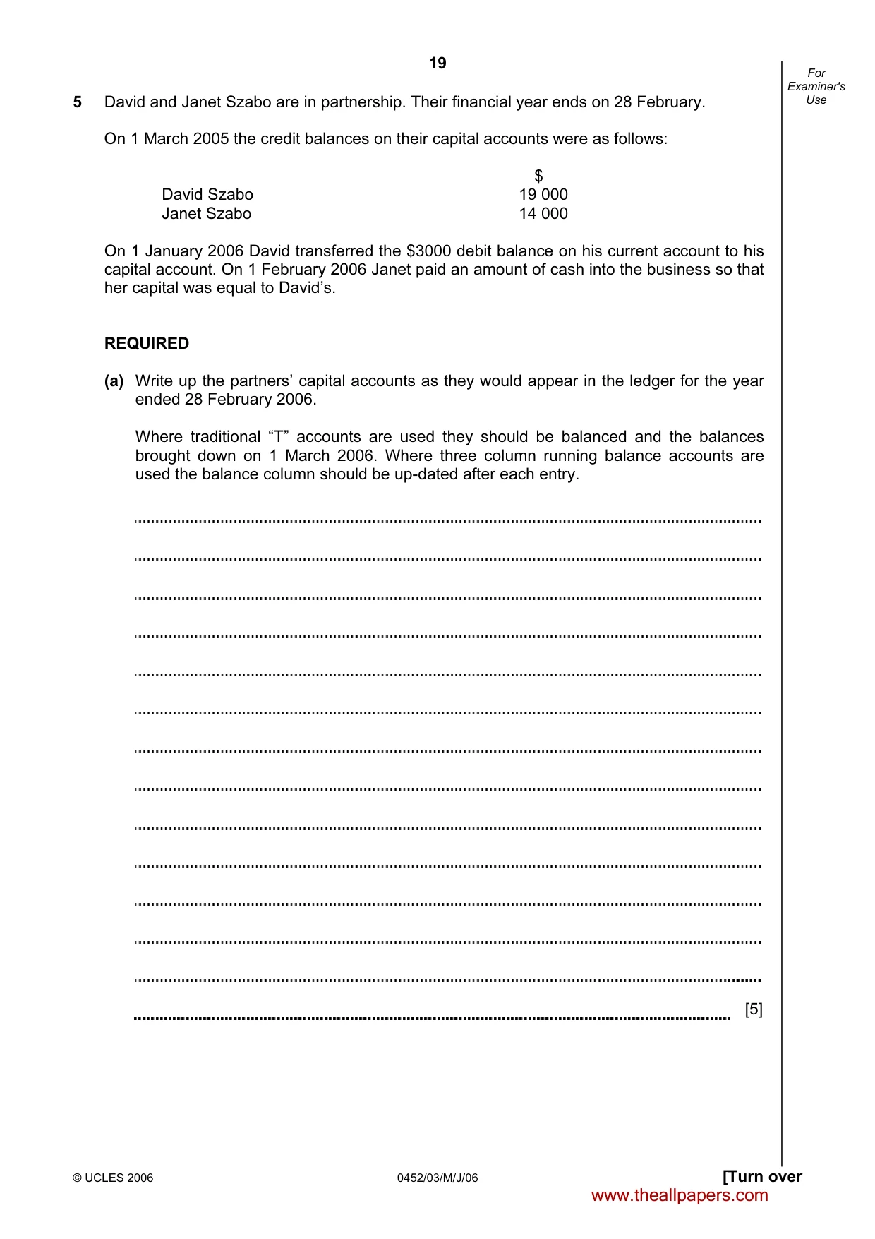 Cambridge IGCSE Accounting 0452 2006 May/June Paper 3 · Variant 1 question paper, page 19 of 24