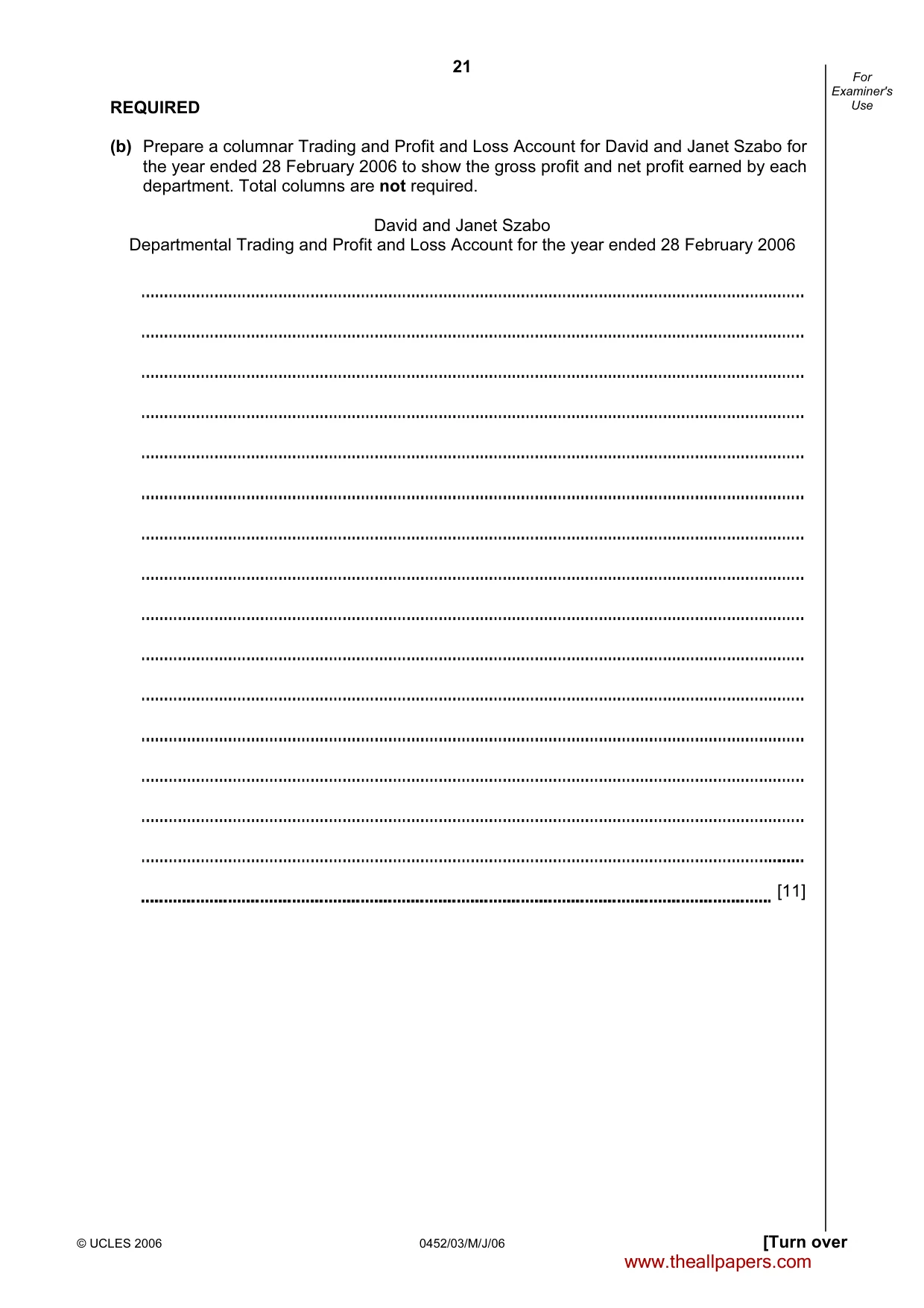 Cambridge IGCSE Accounting 0452 2006 May/June Paper 3 · Variant 1 question paper, page 21 of 24