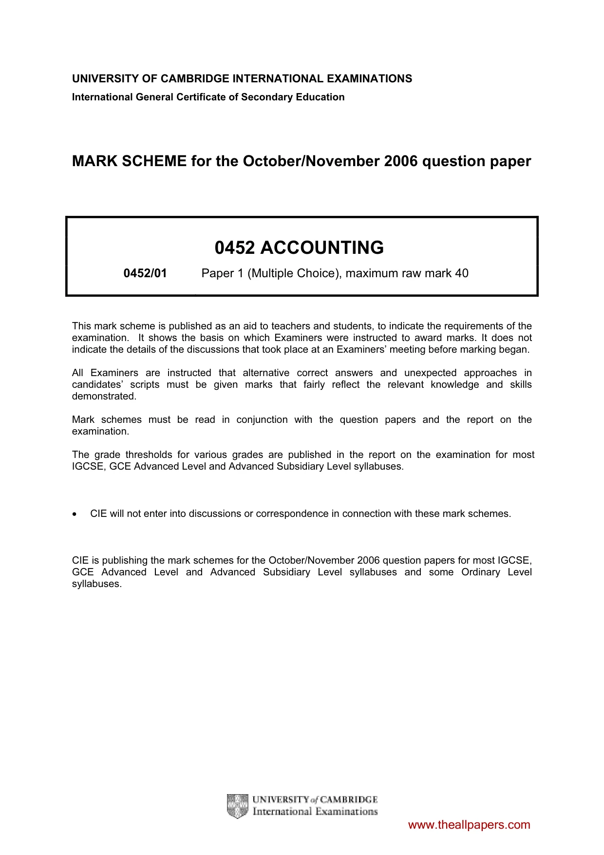 Mark scheme, page 1 of 2