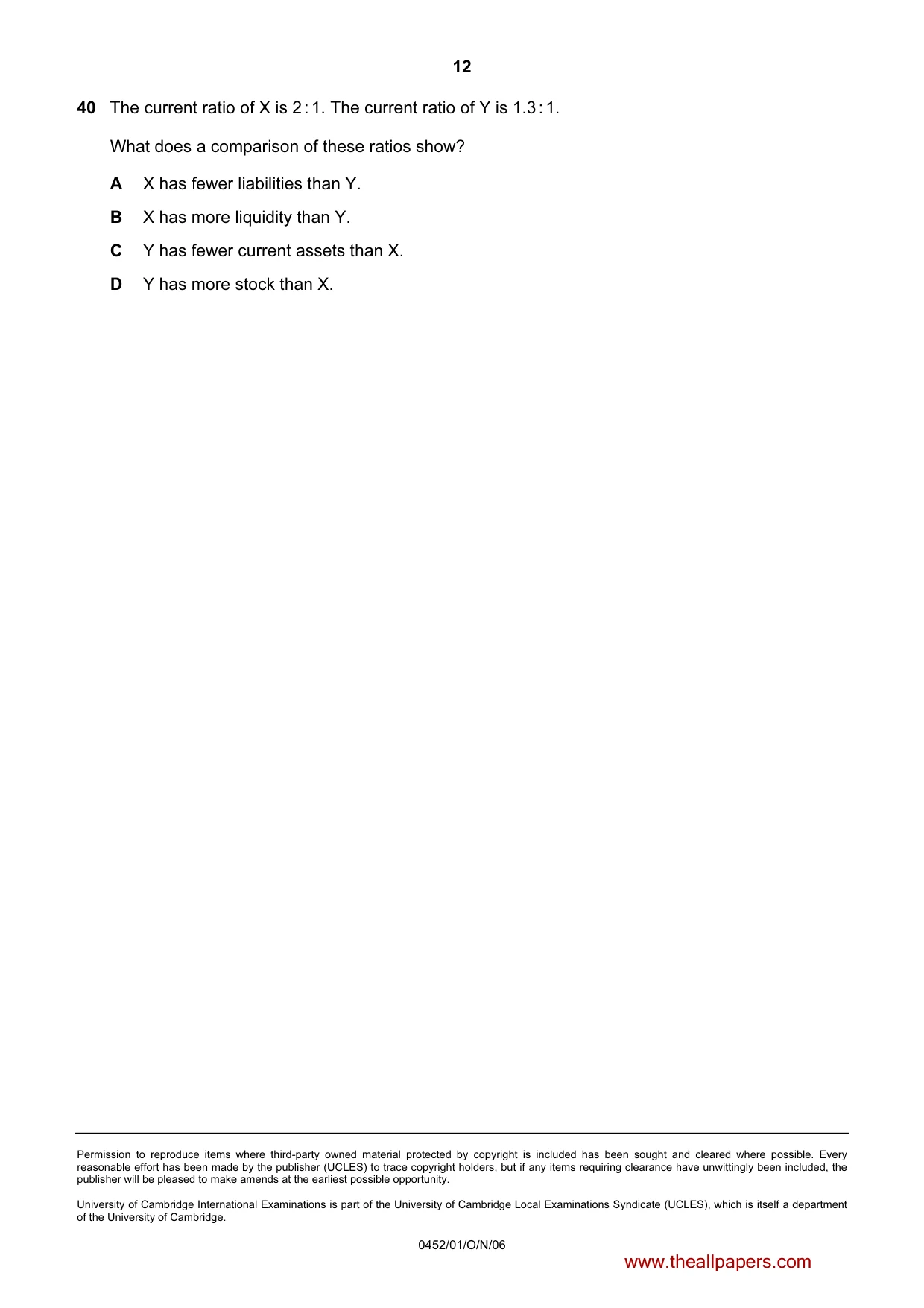 Cambridge IGCSE Accounting 0452 2006 Oct/Nov Paper 1 · Variant 1 question paper, page 12 of 12