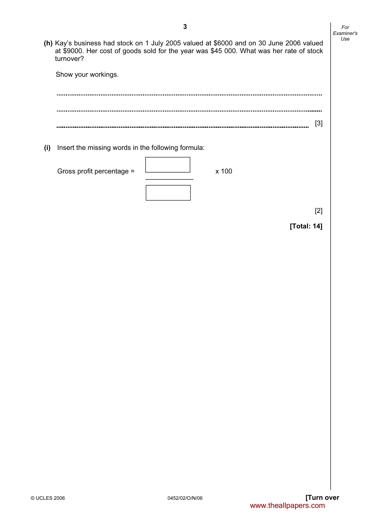 Cambridge IGCSE Accounting 0452 2006 Oct/Nov Paper 2 · Variant 1 question paper, page 3 of 12