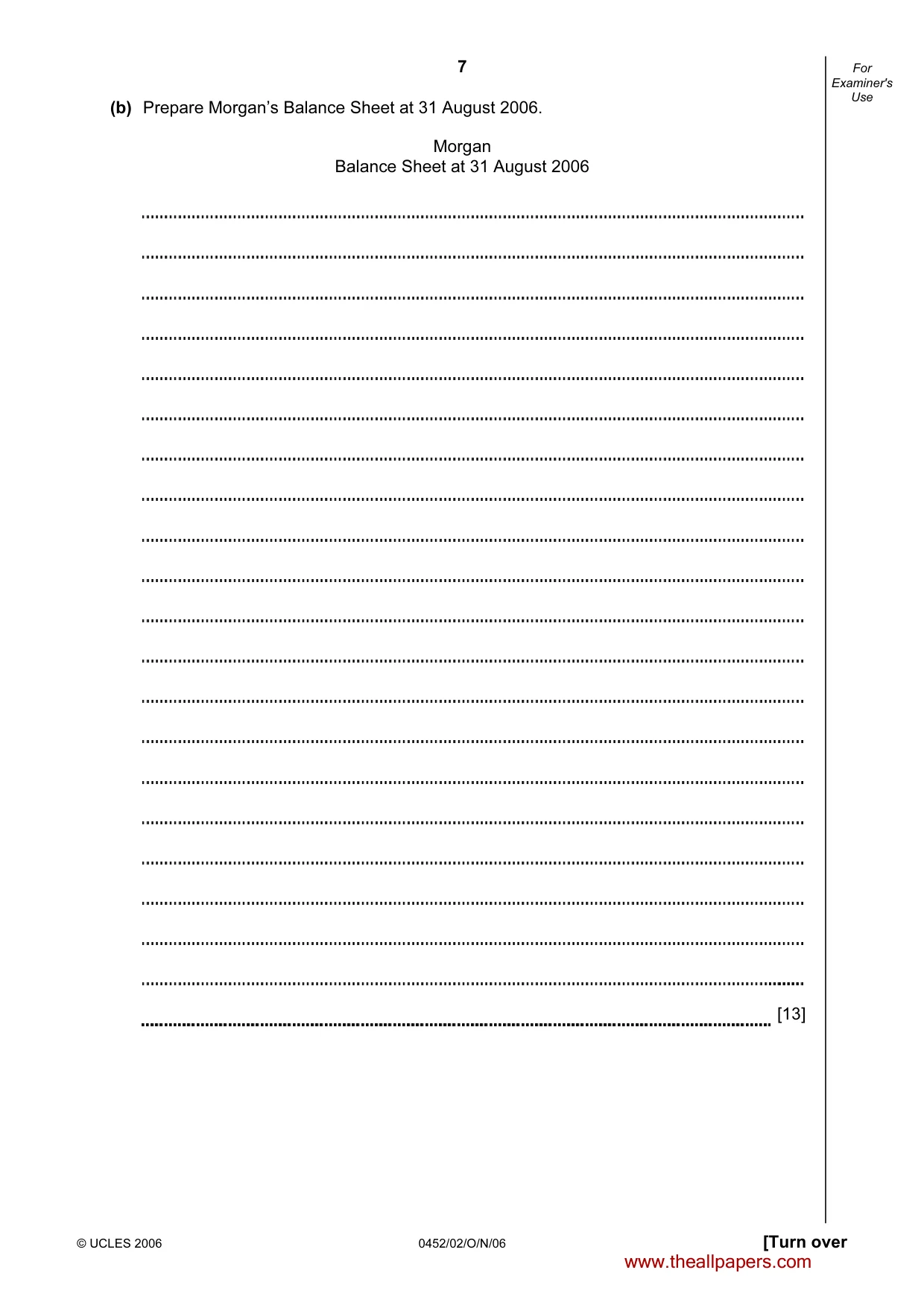 Cambridge IGCSE Accounting 0452 2006 Oct/Nov Paper 2 · Variant 1 question paper, page 7 of 12