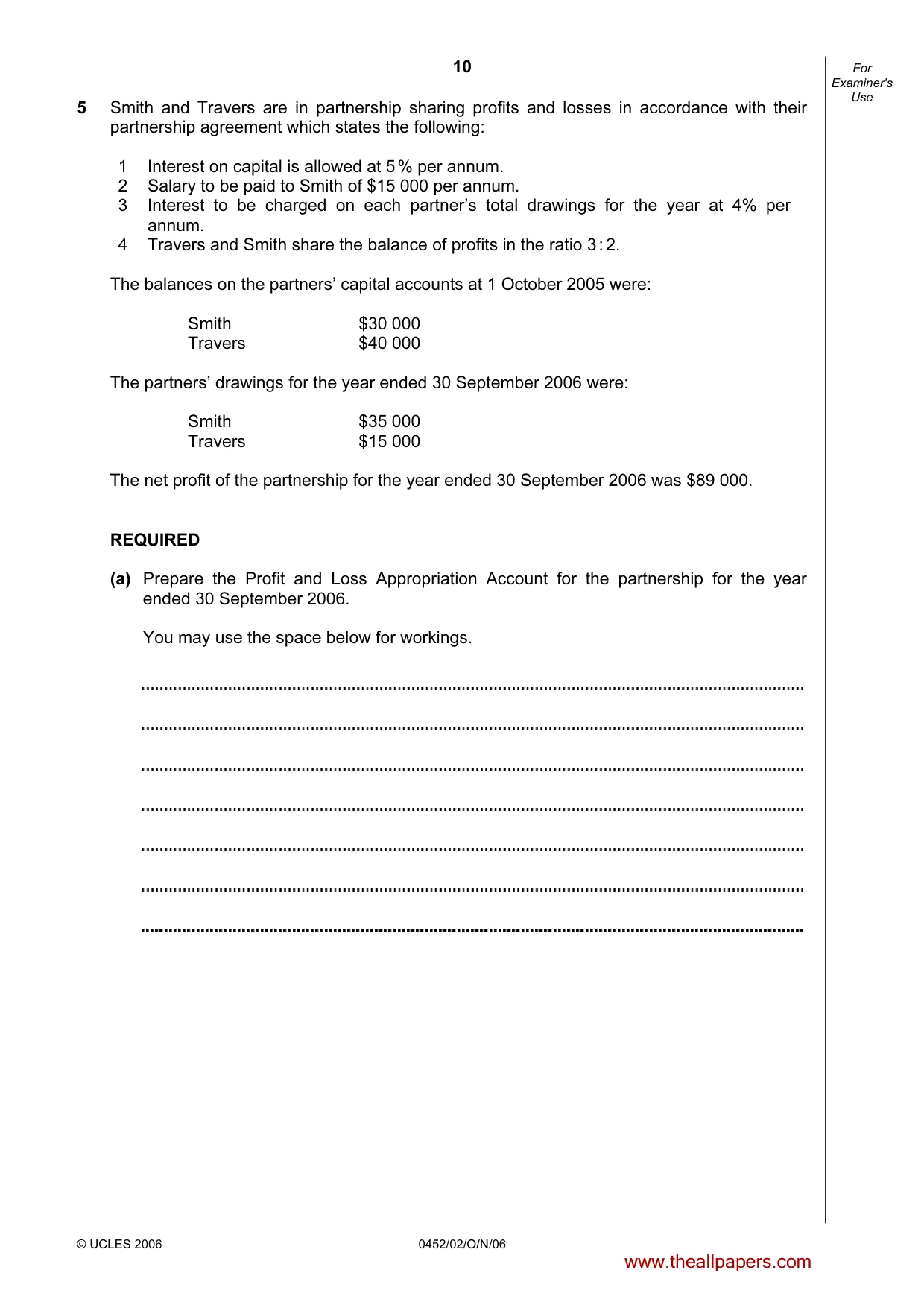 Cambridge IGCSE Accounting 0452 2006 Oct/Nov Paper 2 · Variant 1 question paper, page 10 of 12