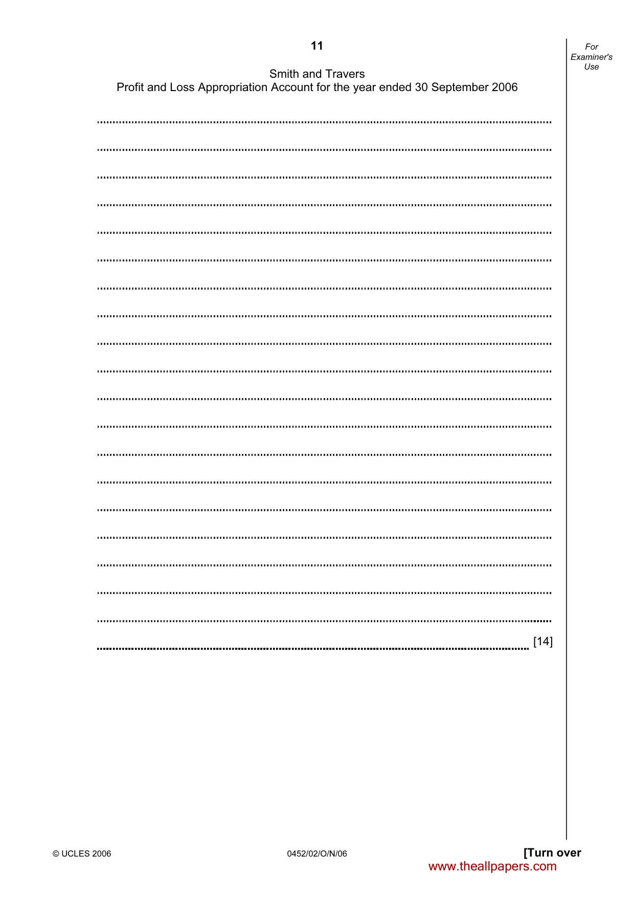 Cambridge IGCSE Accounting 0452 2006 Oct/Nov Paper 2 · Variant 1 question paper, page 11 of 12