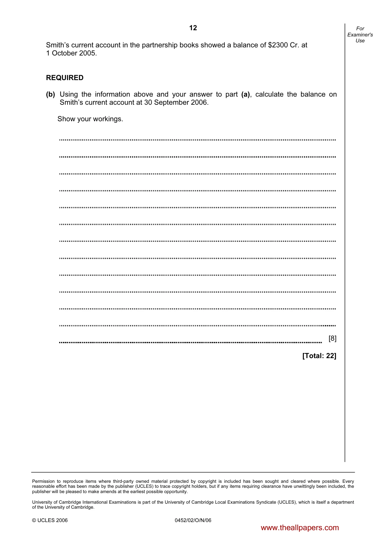 Cambridge IGCSE Accounting 0452 2006 Oct/Nov Paper 2 · Variant 1 question paper, page 12 of 12