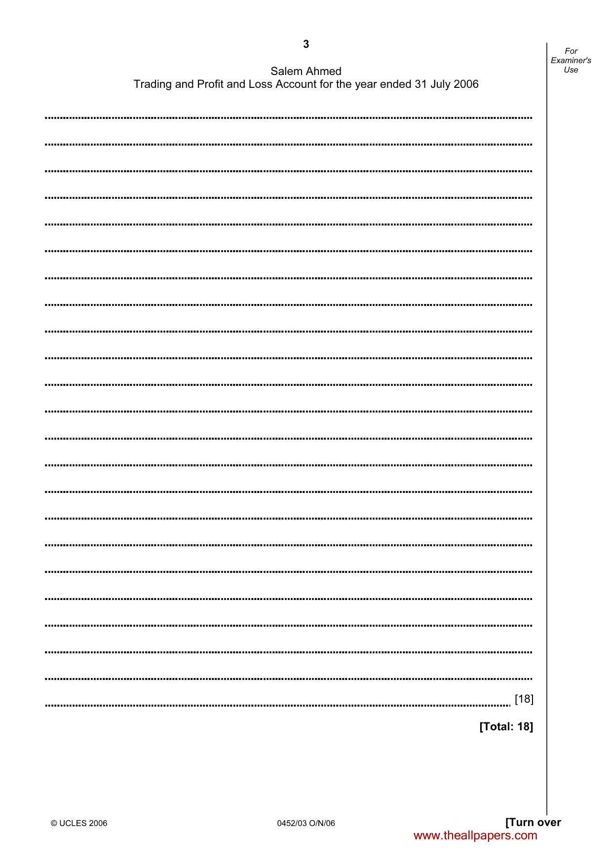 Cambridge IGCSE Accounting 0452 2006 Oct/Nov Paper 3 · Variant 1 question paper, page 3 of 20