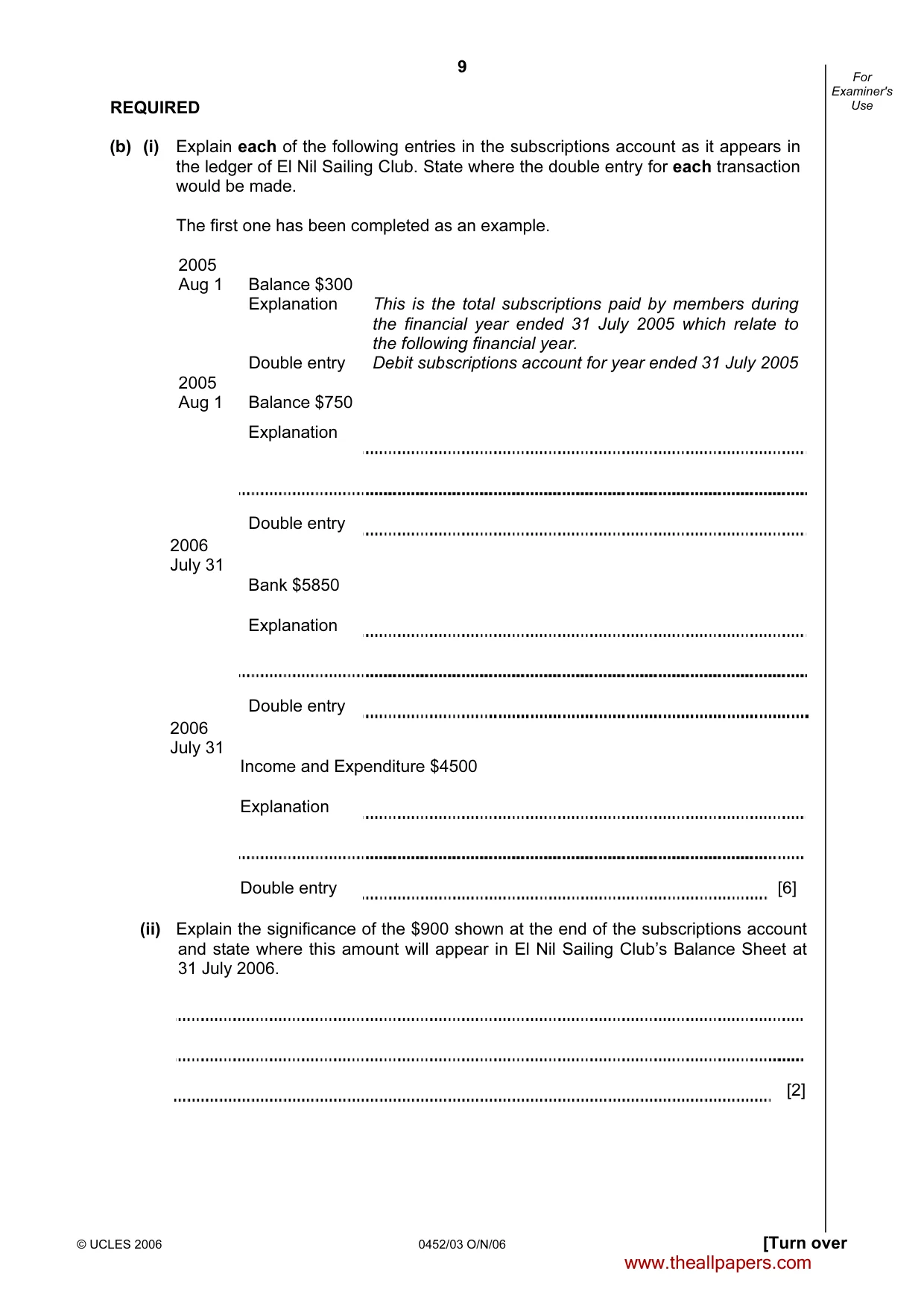 Cambridge IGCSE Accounting 0452 2006 Oct/Nov Paper 3 · Variant 1 question paper, page 9 of 20