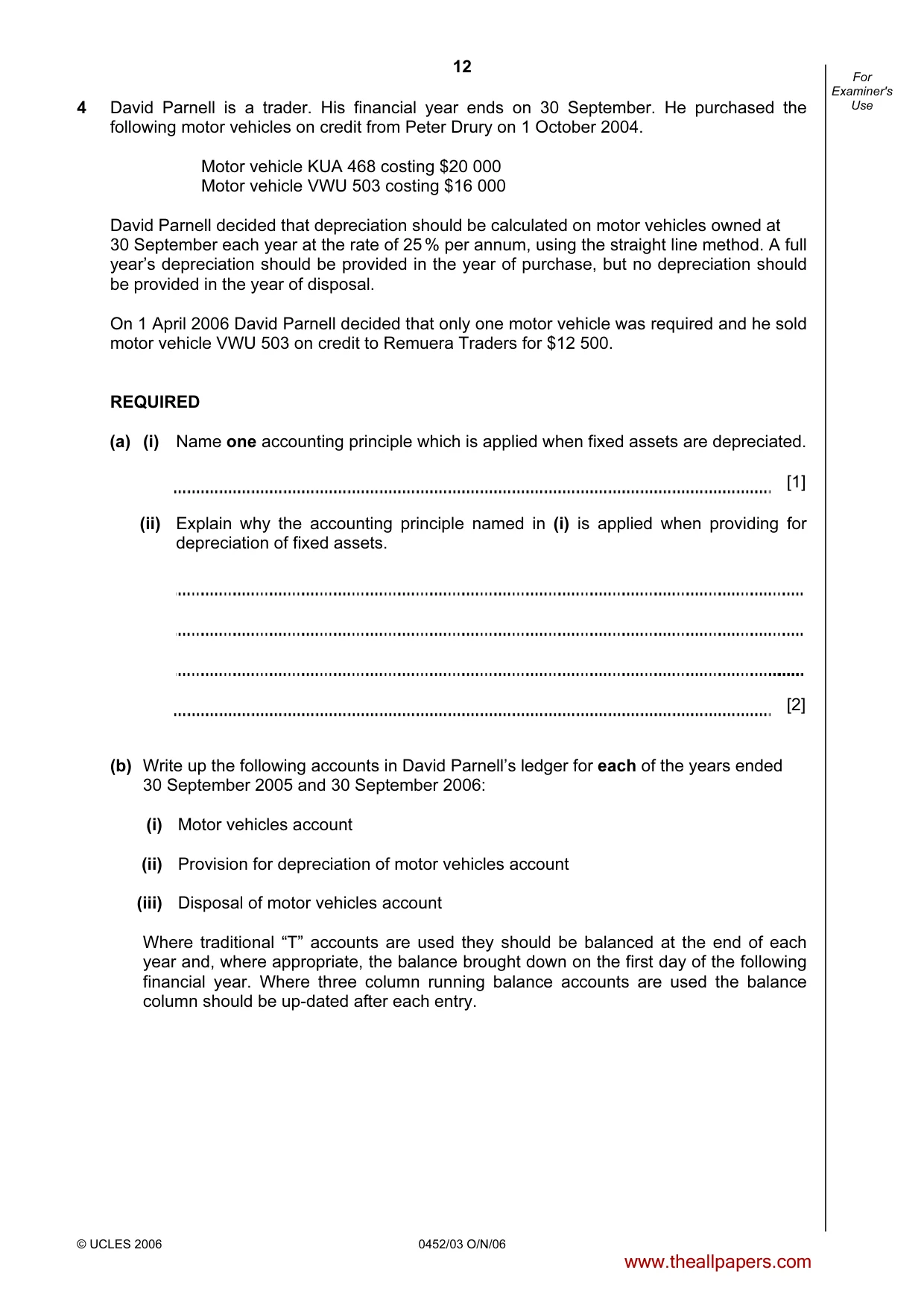Cambridge IGCSE Accounting 0452 2006 Oct/Nov Paper 3 · Variant 1 question paper, page 12 of 20
