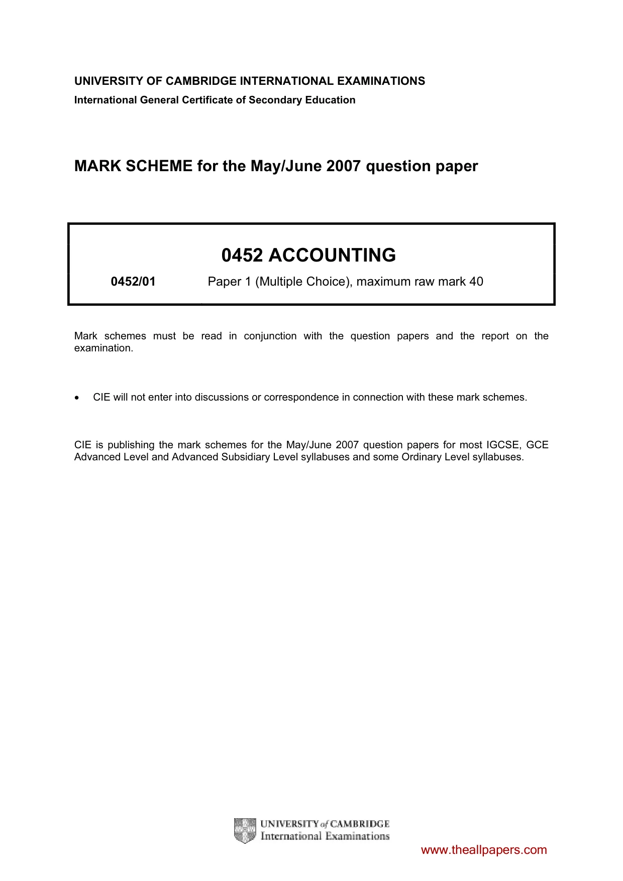 Mark scheme, page 1 of 2