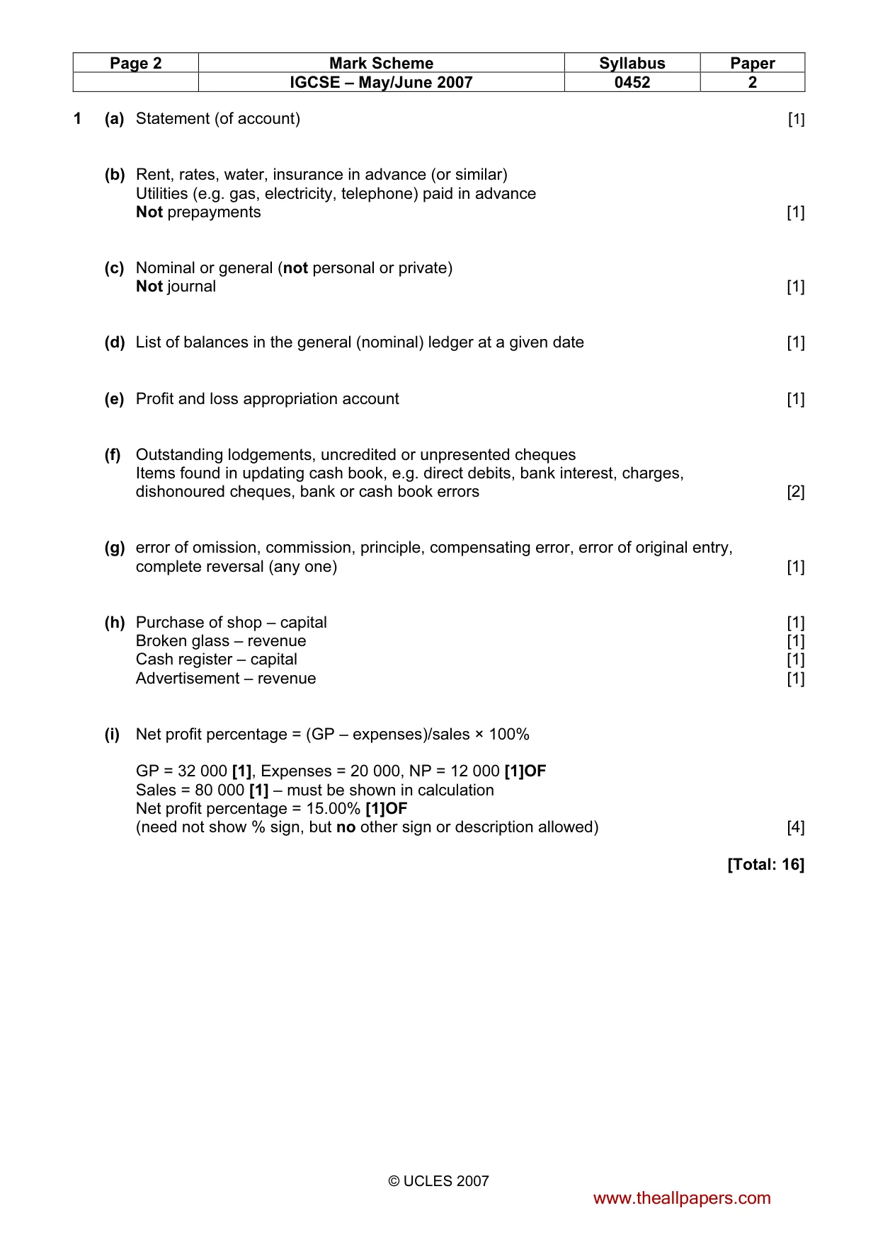 Mark scheme, page 2 of 6