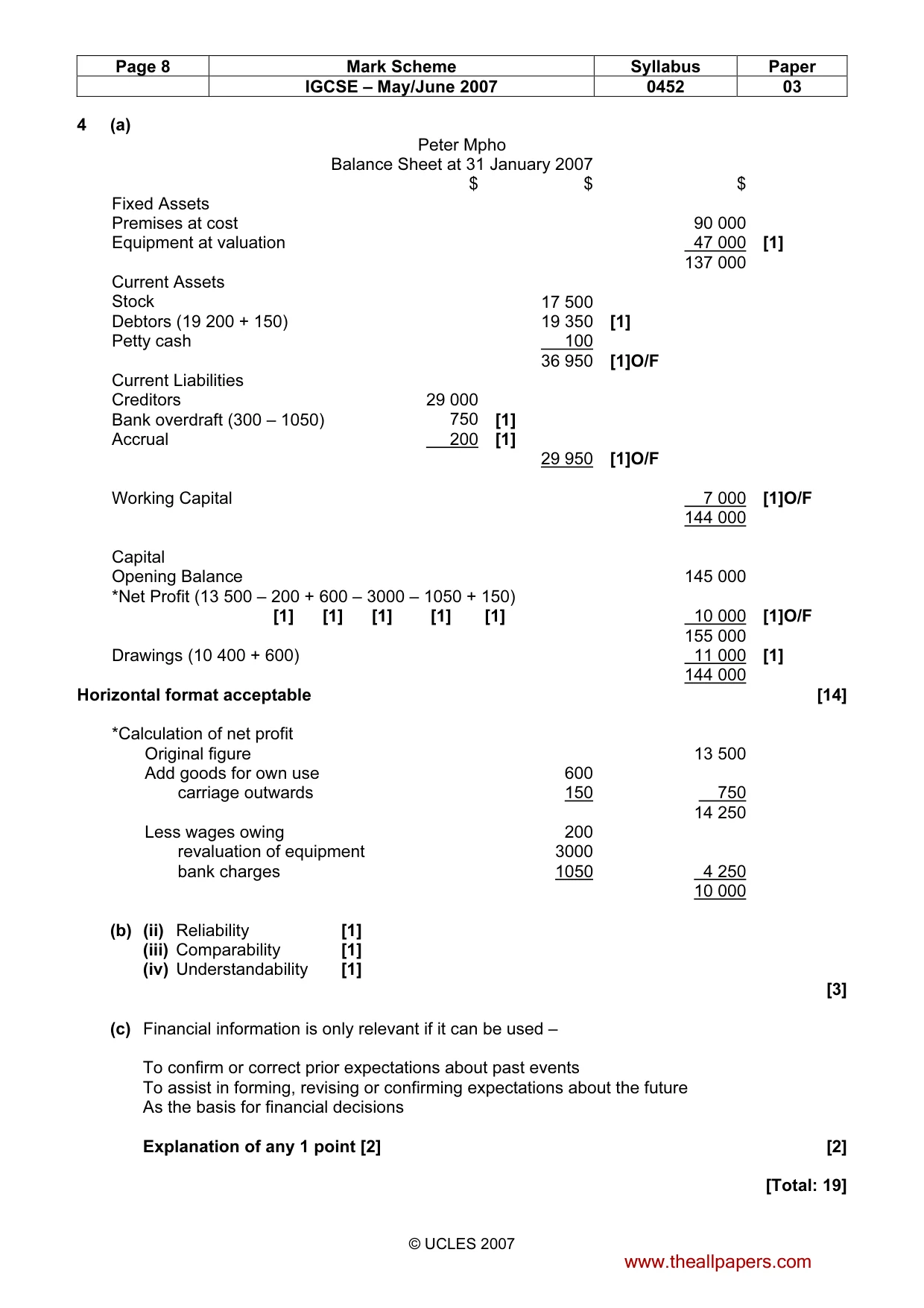 Mark scheme, page 8 of 10