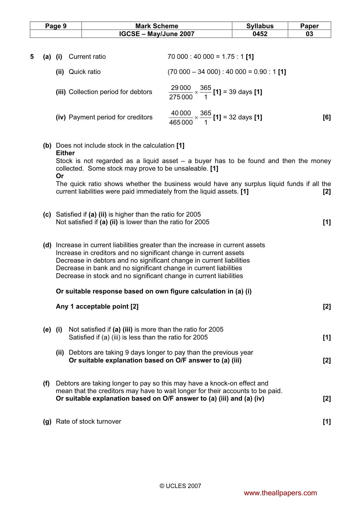 Mark scheme, page 9 of 10