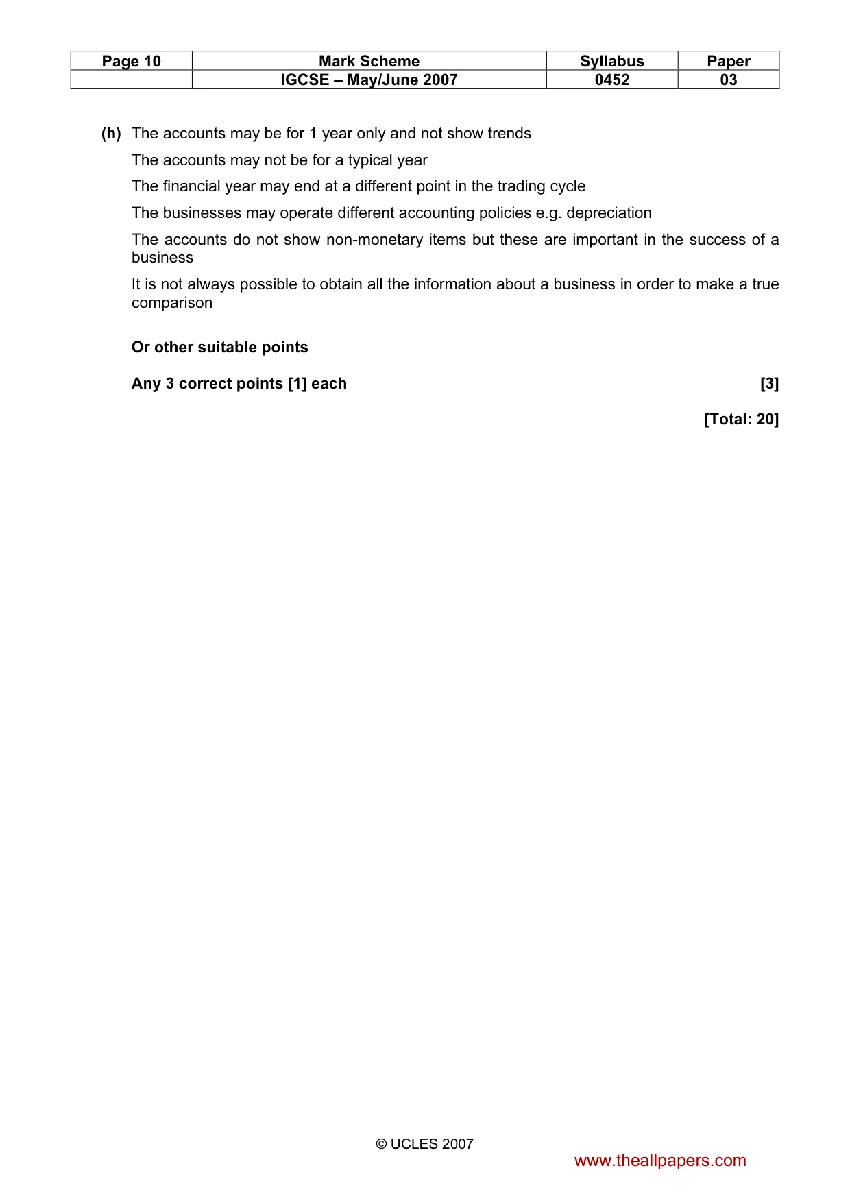 Mark scheme, page 10 of 10