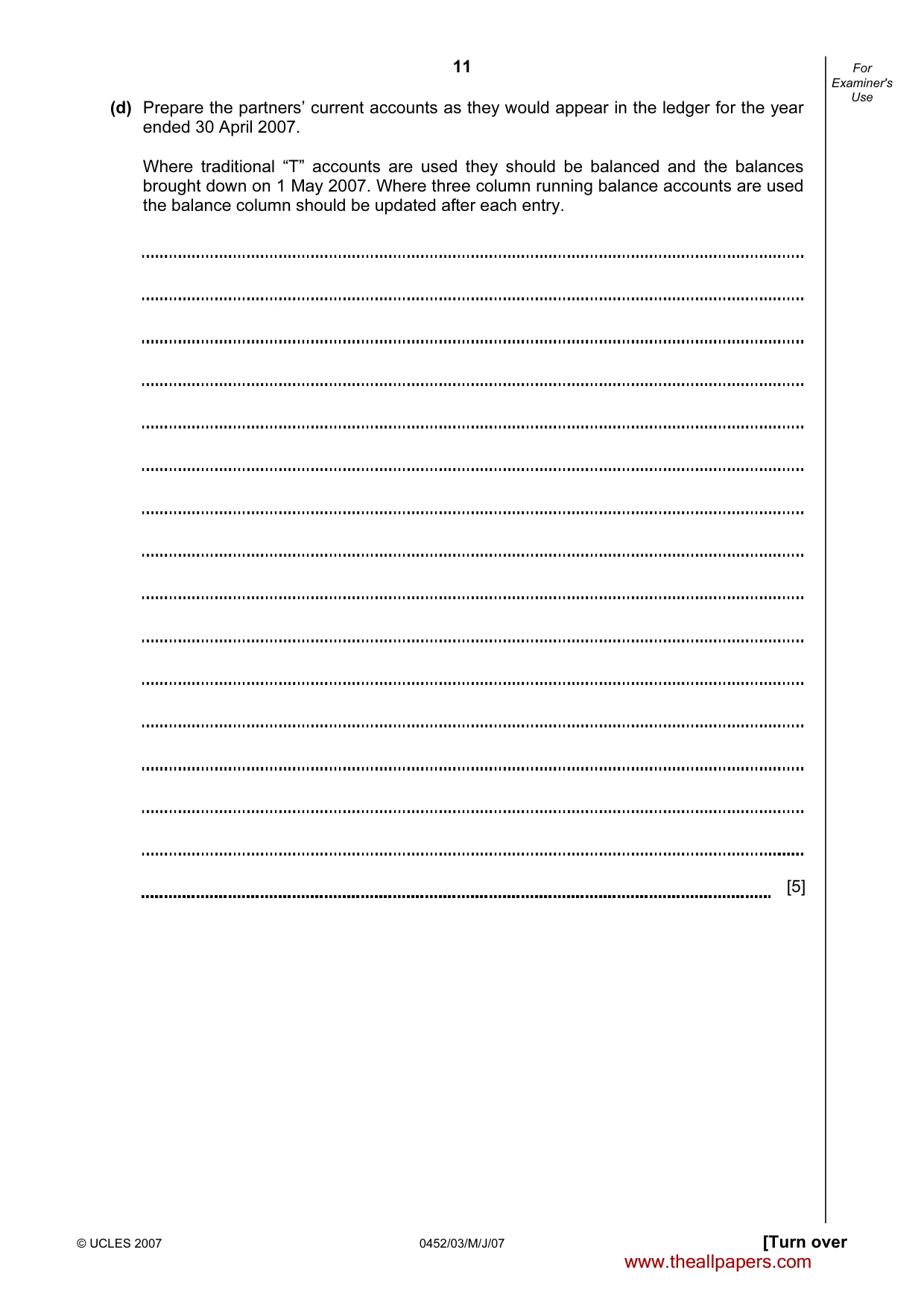 Cambridge IGCSE Accounting 0452 2007 May/June Paper 3 · Variant 1 question paper, page 11 of 20